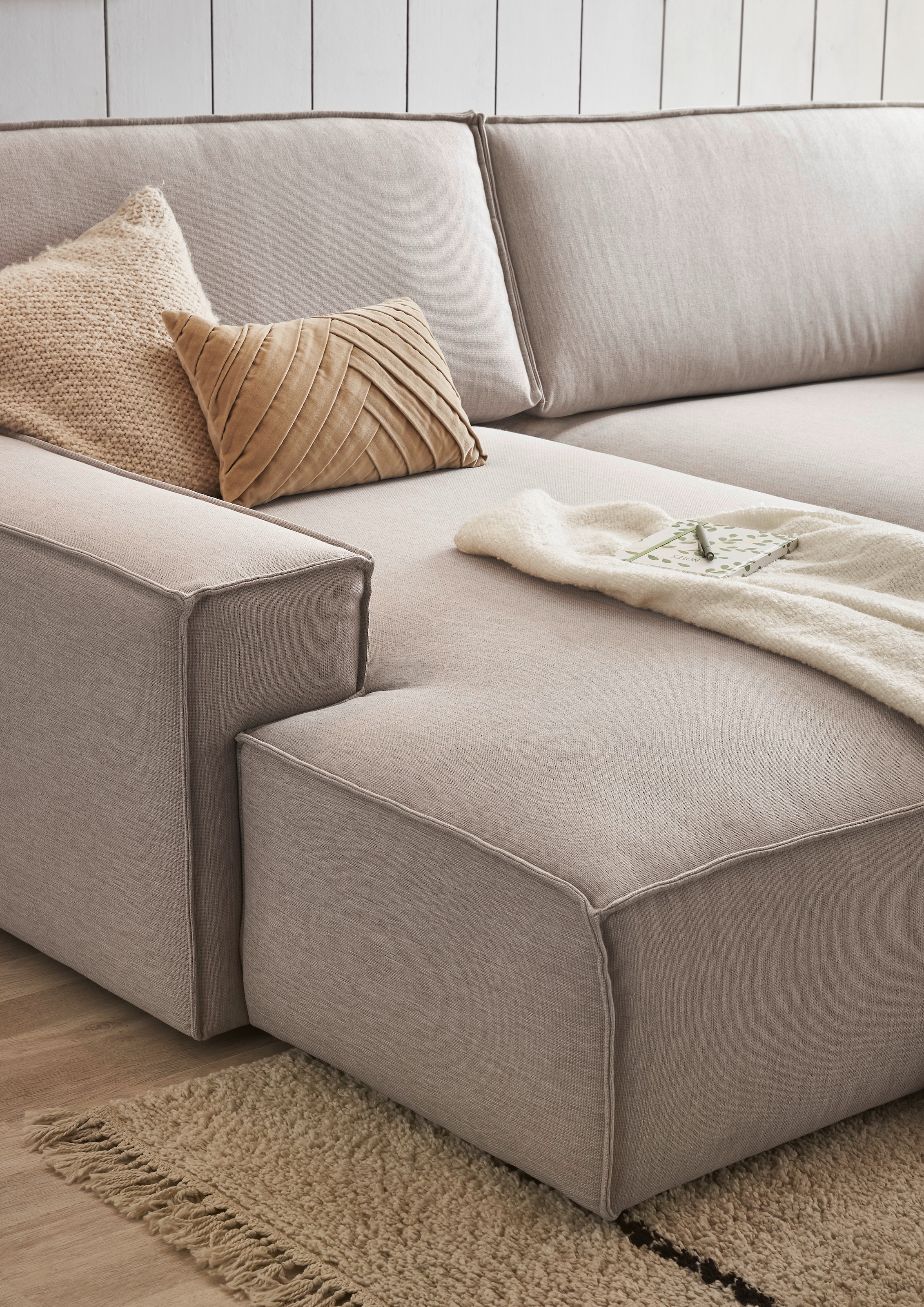 Home affaire Ecksofa »NEU: SHERWOODL XXL 284, Big-Sofa L-Form, tiefe Sitzfläche 95 cm, Cord,«, Leinenoptik, Recamiere rechts/links, auch als Schlafsofa stellbar