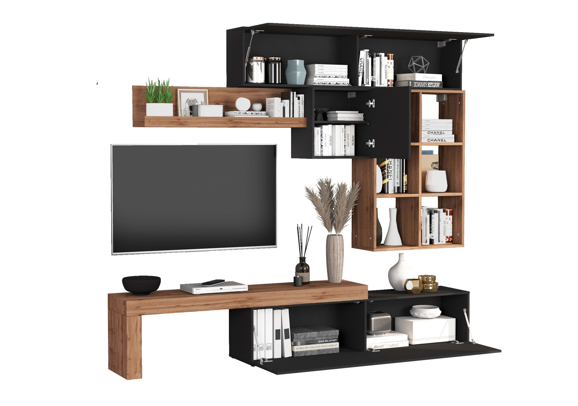 INOSIGN Wohnwand »Chronos Wohnwand, Medienwand, 5-er set«, (Set, 5 St.), ca. 270 cm mit Hängeschränke, Würfel, Regal, Lowboard, Made in Italy