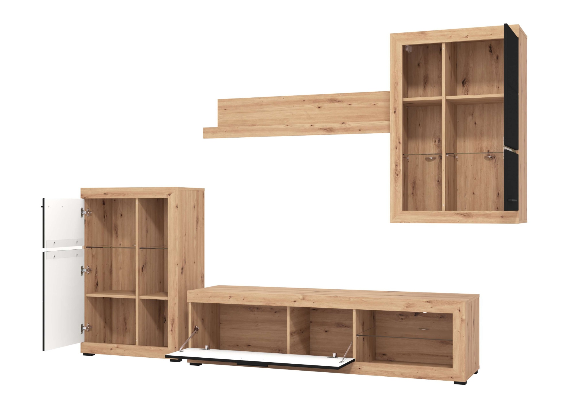 INOSIGN Wohnzimmer-Set »Rosso Wohnwand, Mediawand, Anbauwand, für TV bis 60', Breite 267 cm«, (Komplett-Set, 4 St., 4-st), Set besteht aus Highboard, TV-board, Wandregal und Hängeschrank