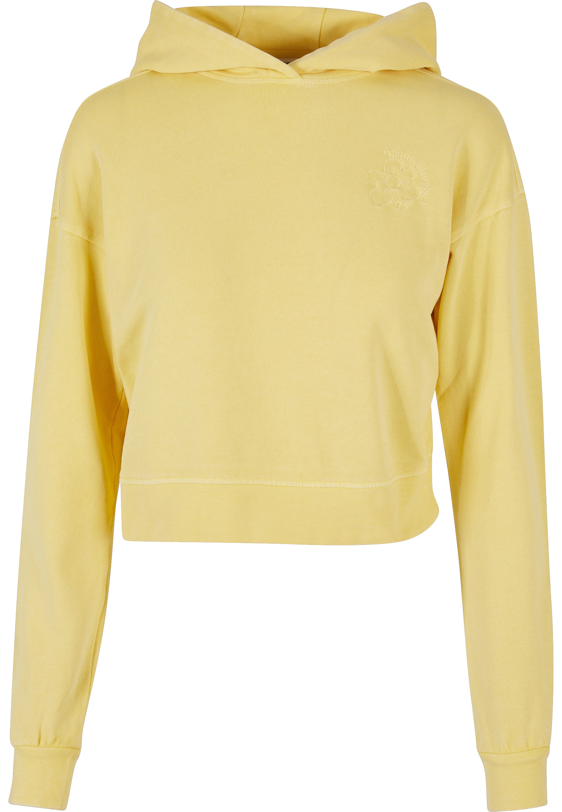URBAN CLASSICS Rundhalspullover "Urban Classics Damen Ladies Short Flower Embroidery Terry Hoody" 1 Stk.