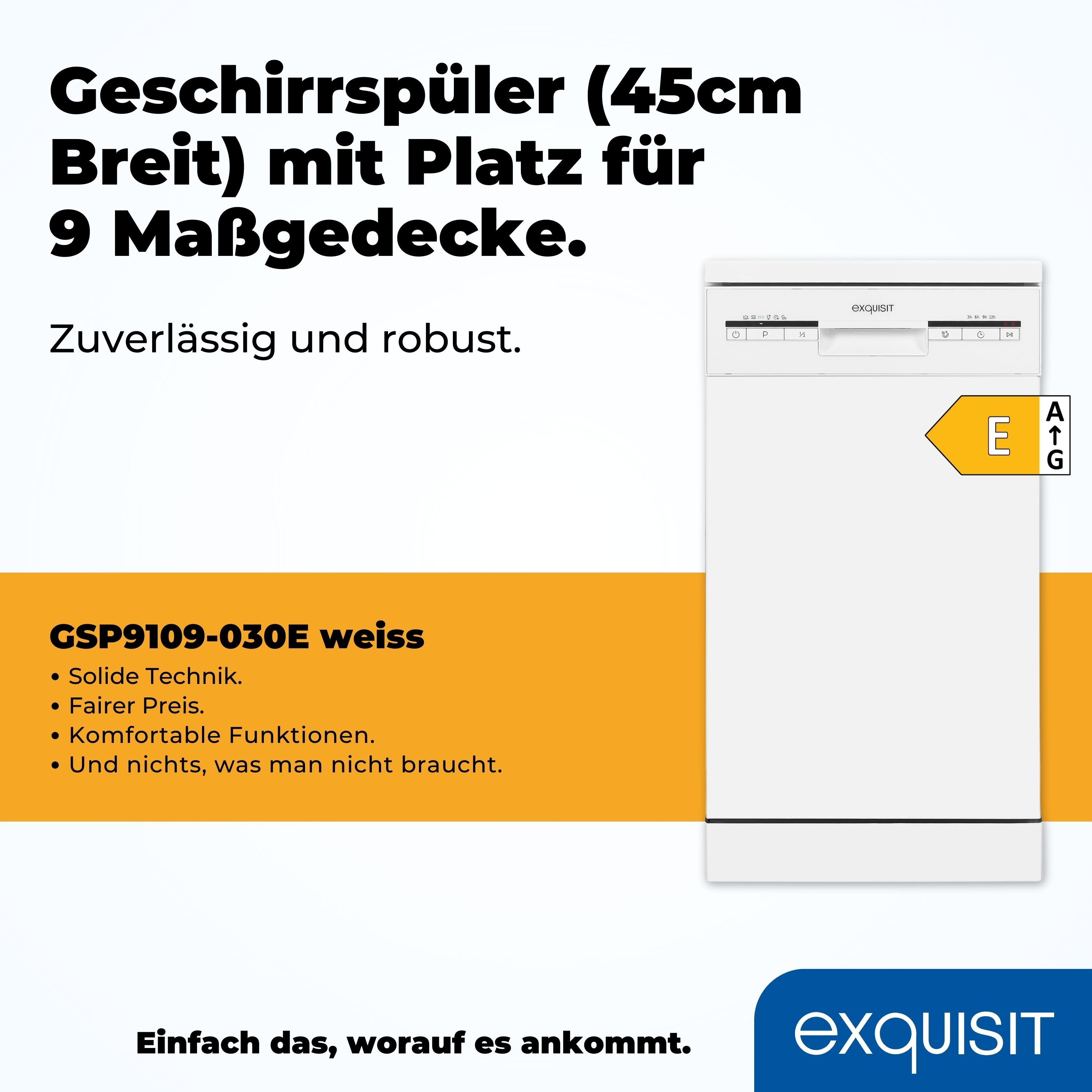 Thumbnail - exquisit Standgeschirrspüler "GSP9109-030E weiss", 9 Maßgedecke