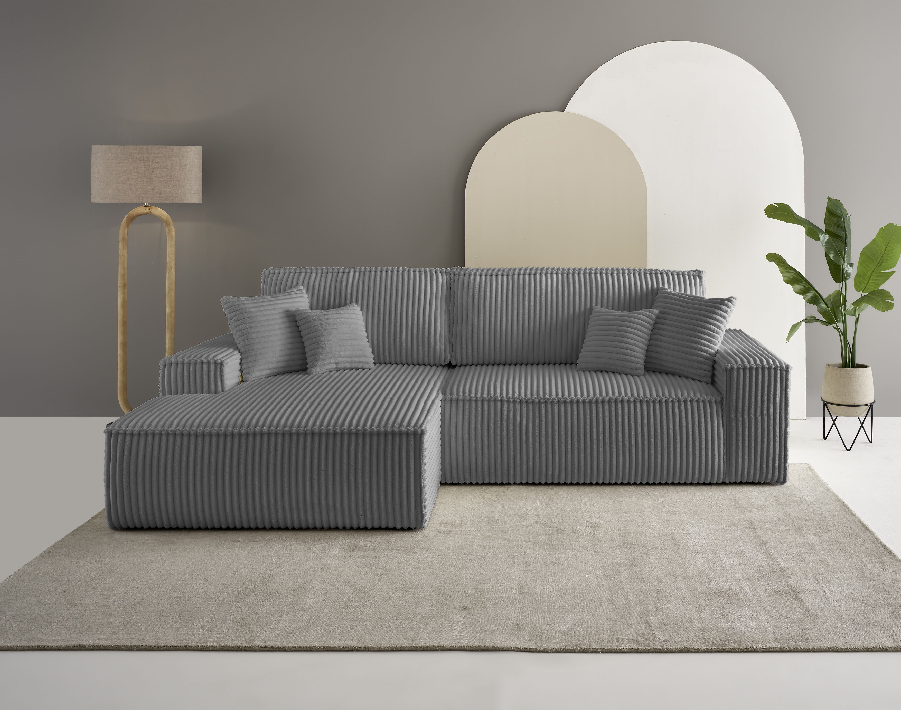 OTTO home Ecksofa "FINNLEY Cord, L-Form 257 cm, Schlafsofa" mit Bettkasten, in Bouclé, Struktur fein und Mega Cord