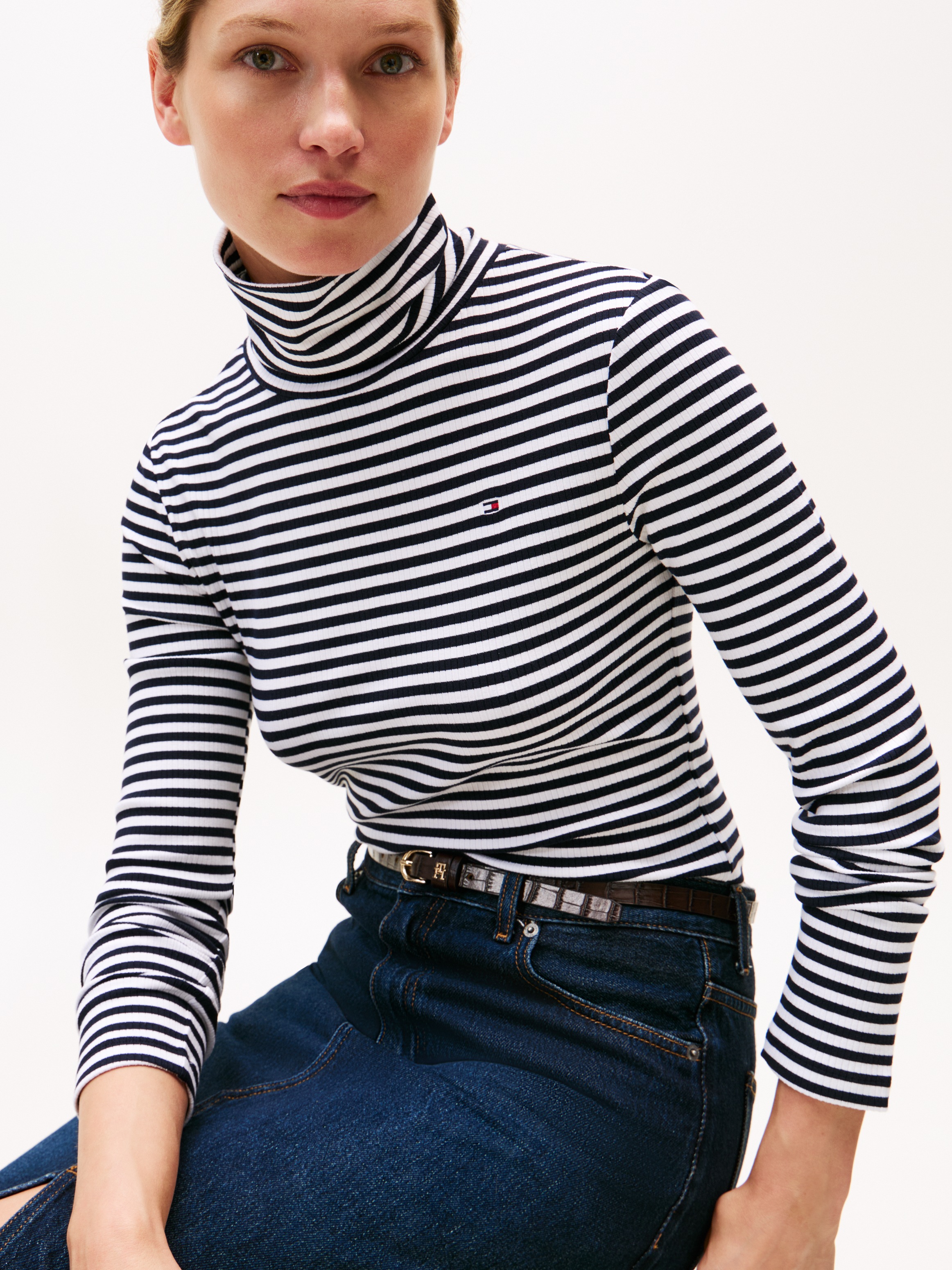 Tommy Hilfiger Langarmshirt "SLIM 5X2 RIB ROLL-NK LS", in gerippter Struktu günstig online kaufen