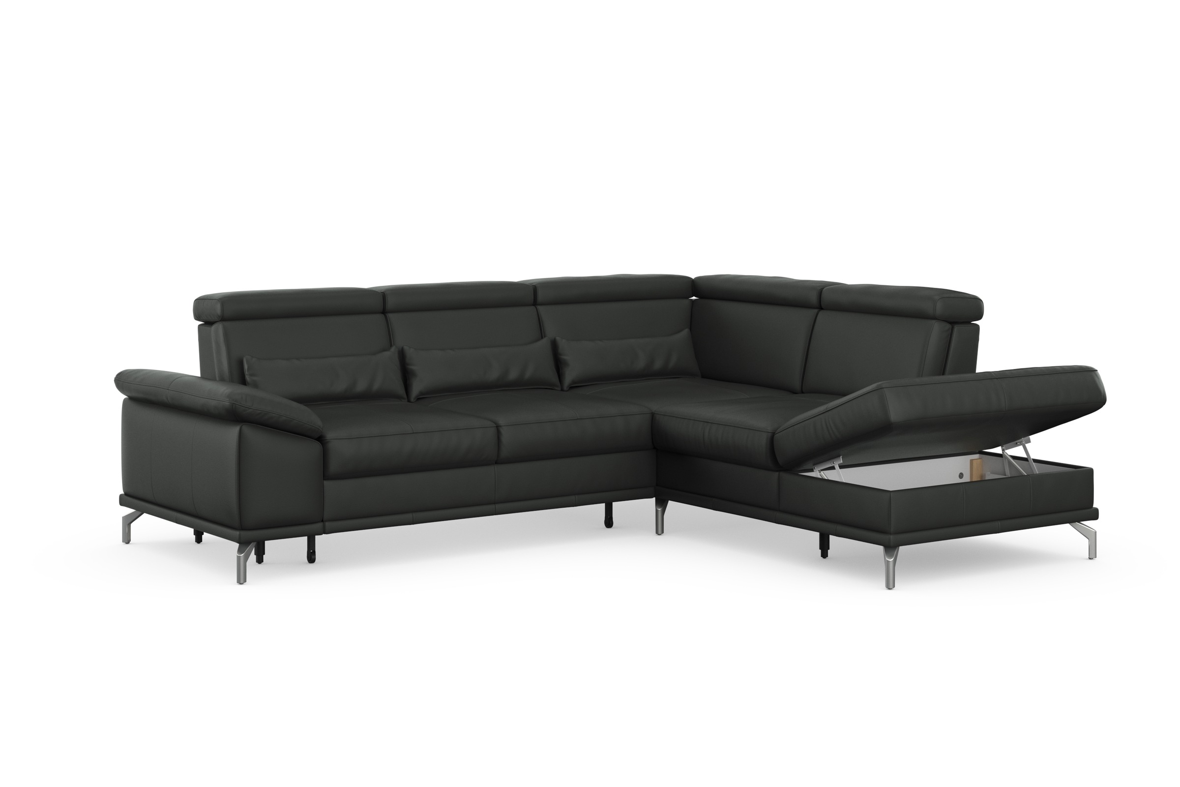 sit&more Ecksofa »Cabrio L-Form, mit Sitztiefenverstellung, Arm- und Kopfteilverstellung«, 3 Nierenkissen, Federkern, optional Bettfunktion und Stauraum
