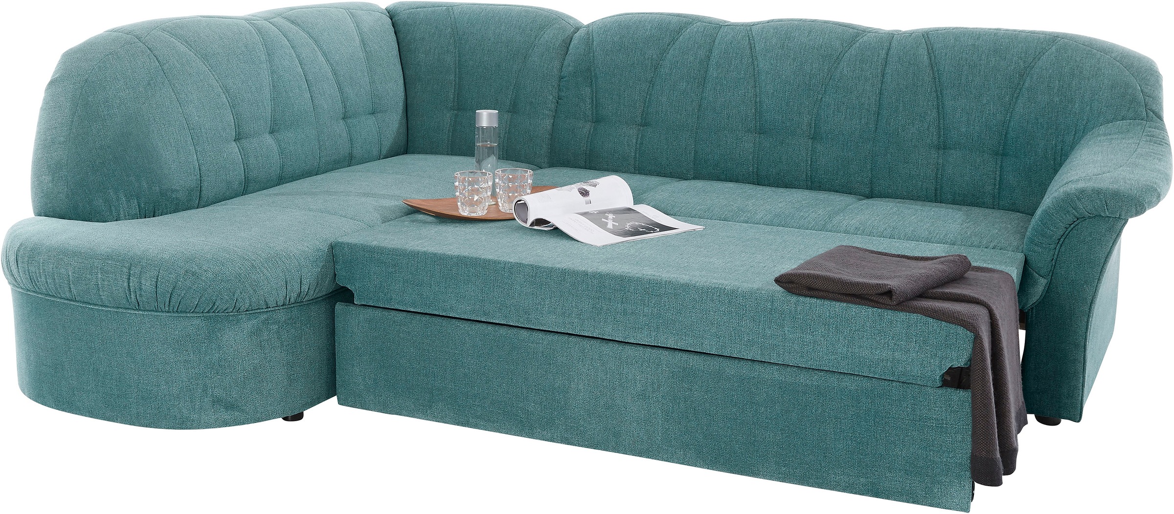 DOMO collection Ecksofa »Pegnitz, elegante Rückensteppung, zeitlose Formensprache, L-Form«, wahlweise mit Bettfunktion