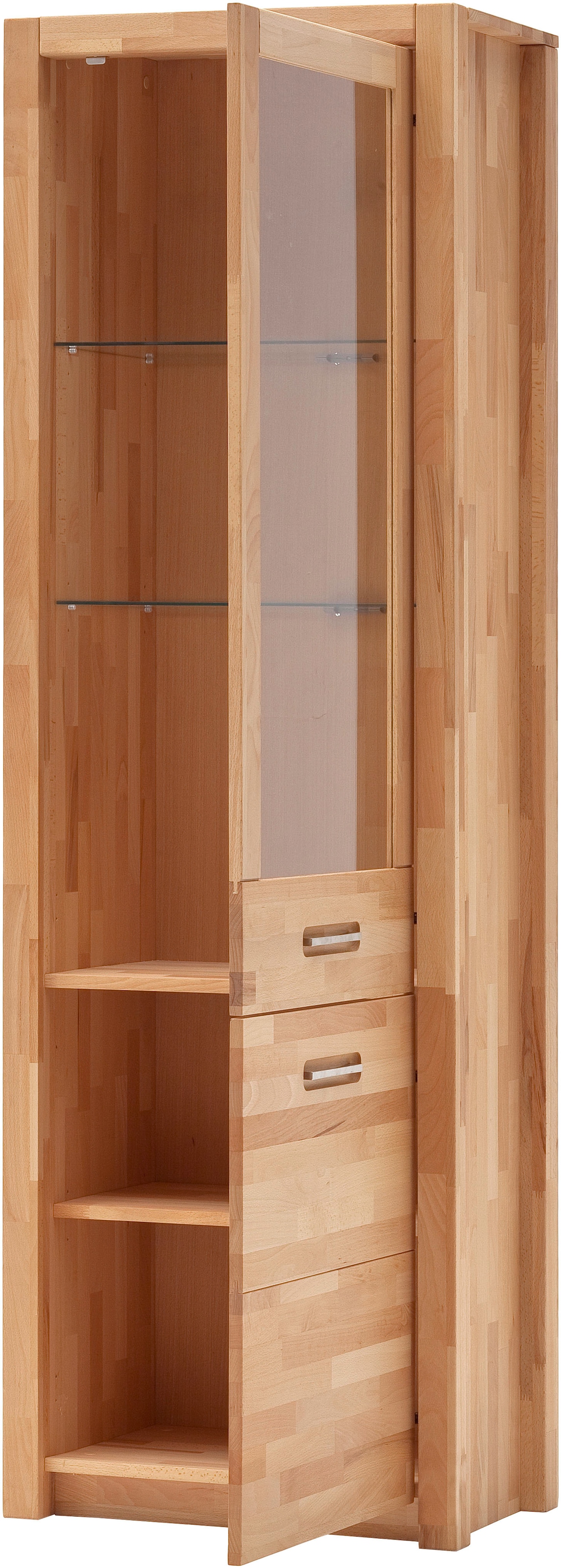 MCA living Vitrine »Fenja Standvitrine, Glasvitrine, Stauraumvitrine, Hochschrank«, (1 St.), Massivholz,Kernbuche,Metallgriffe,1 Holztür,1 Glastür, Breite 66 cm