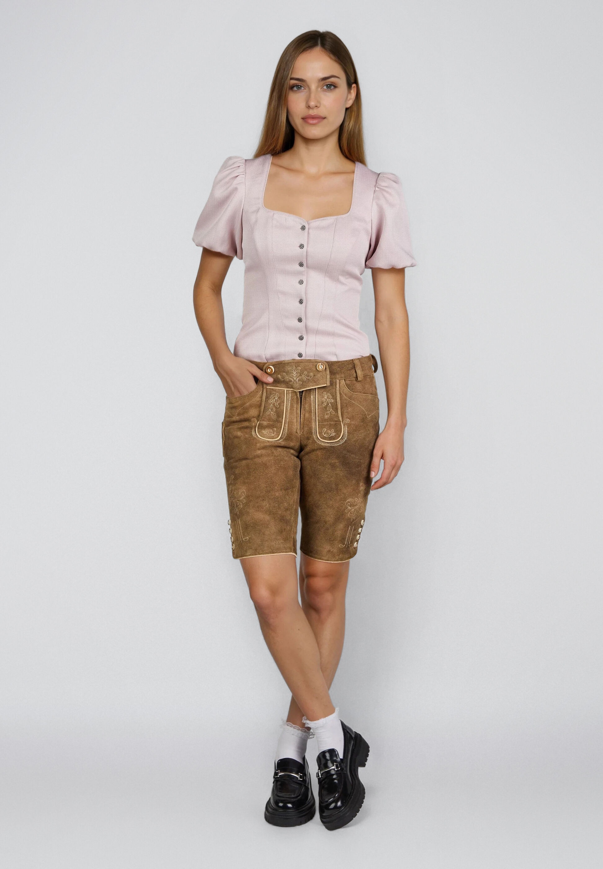 Spieth & Wensky Lederhose »Fabiola«  detailreiche Stickereien an Latz und Bein