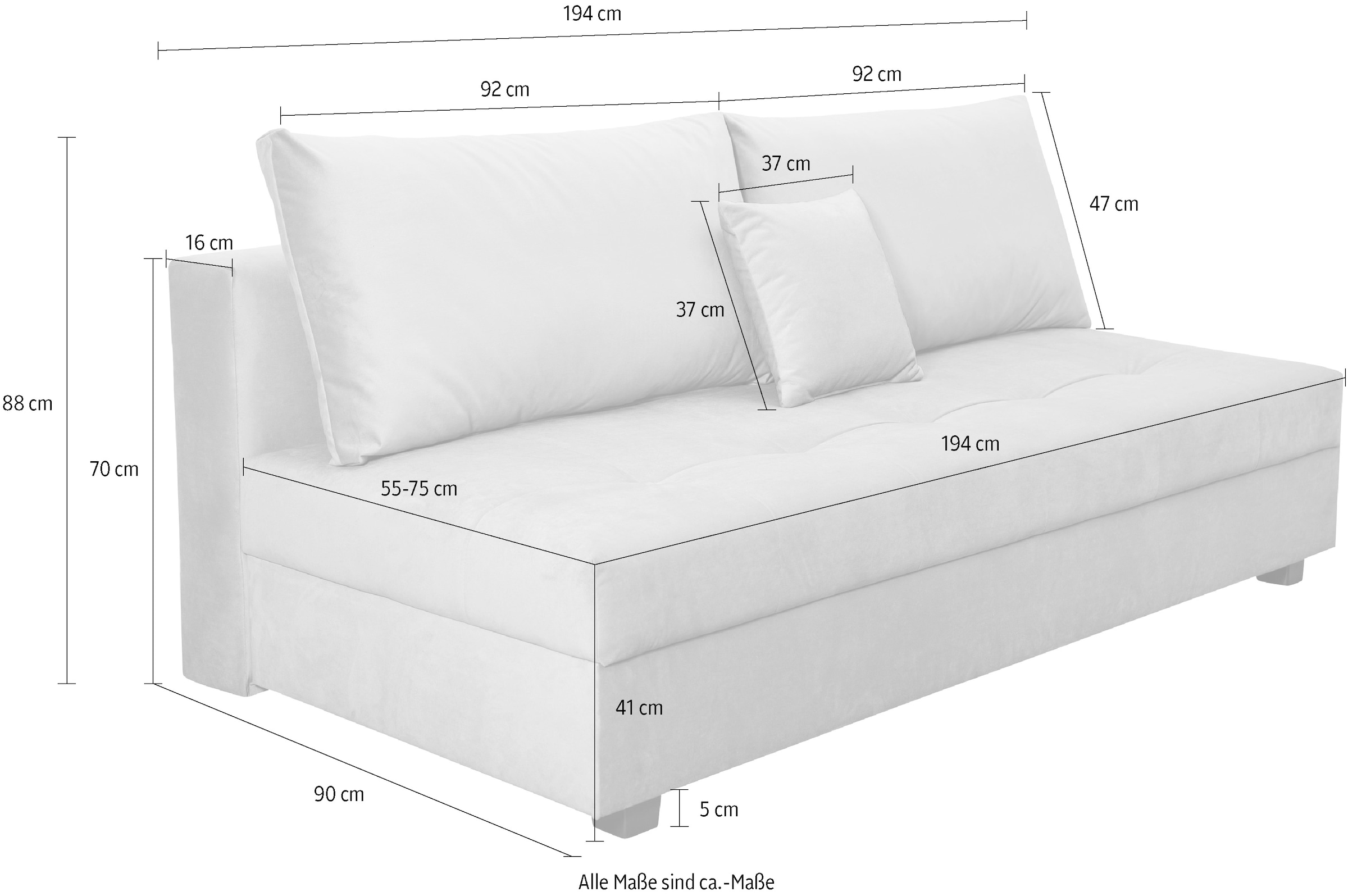 COLLECTION AB Schlafsofa »DARIA inklusive Schlafunktion und Bettkasten«, Schlafsofa,Bettfunktion,Bettkasten,inklusive Rückenkissen,Federkern