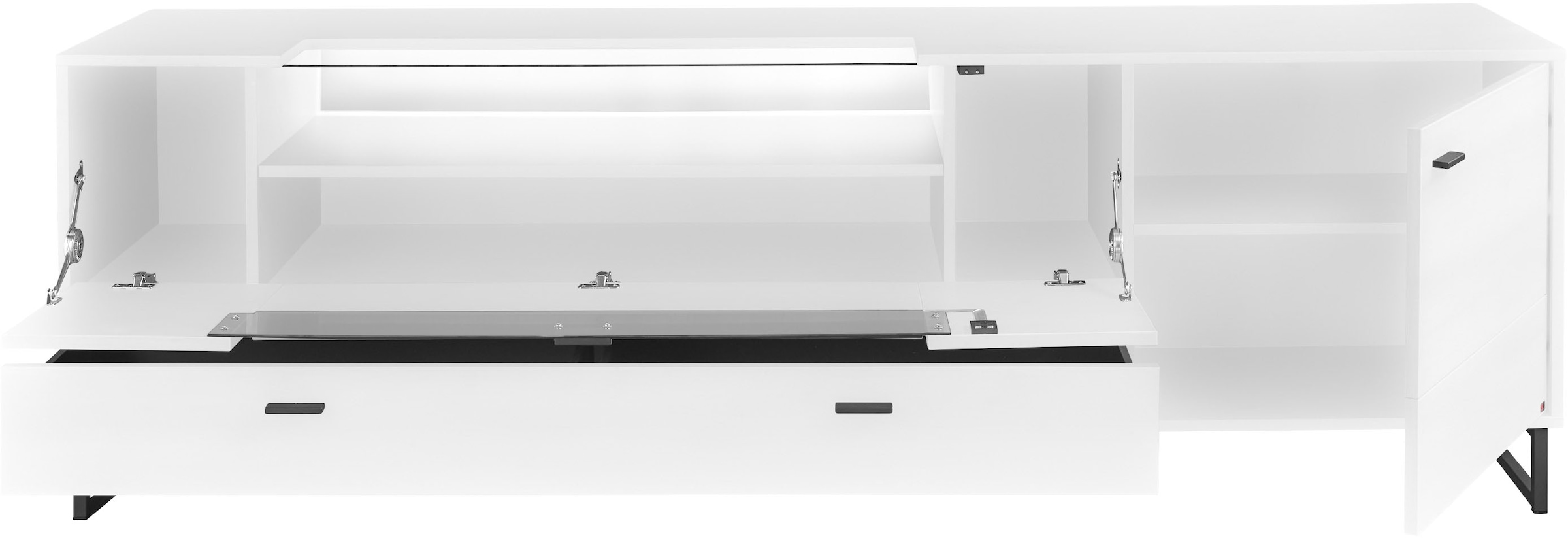 set one by Musterring TV-Schrank »Deltona«, inkl. LED-Beleuchtung, Metallkufe, Glasklappe, B214 x H 67 cm