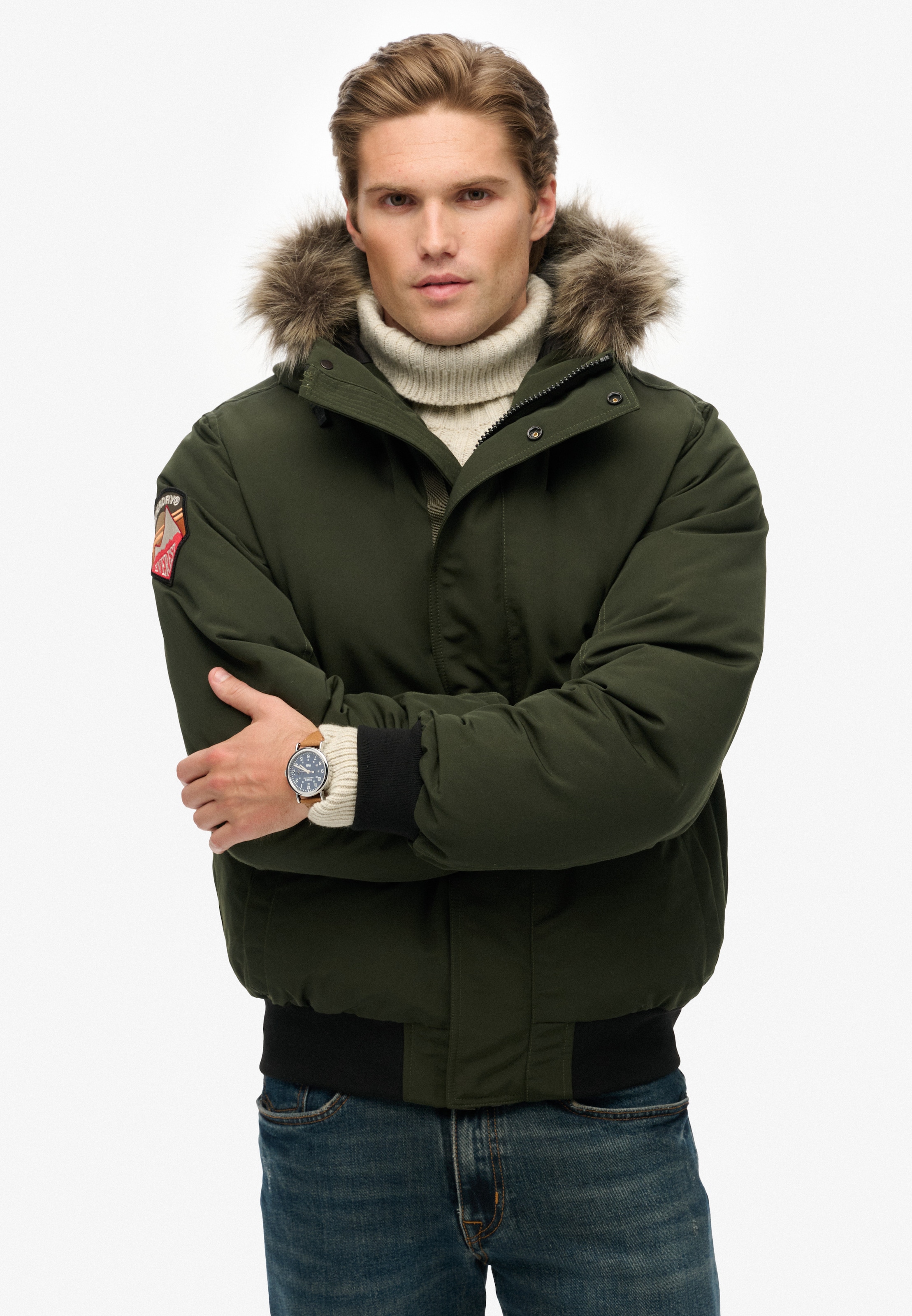 Superdry Steppjacke "EVEREST FAUX FUR BOMBER JACKET", mit Kapuze günstig online kaufen