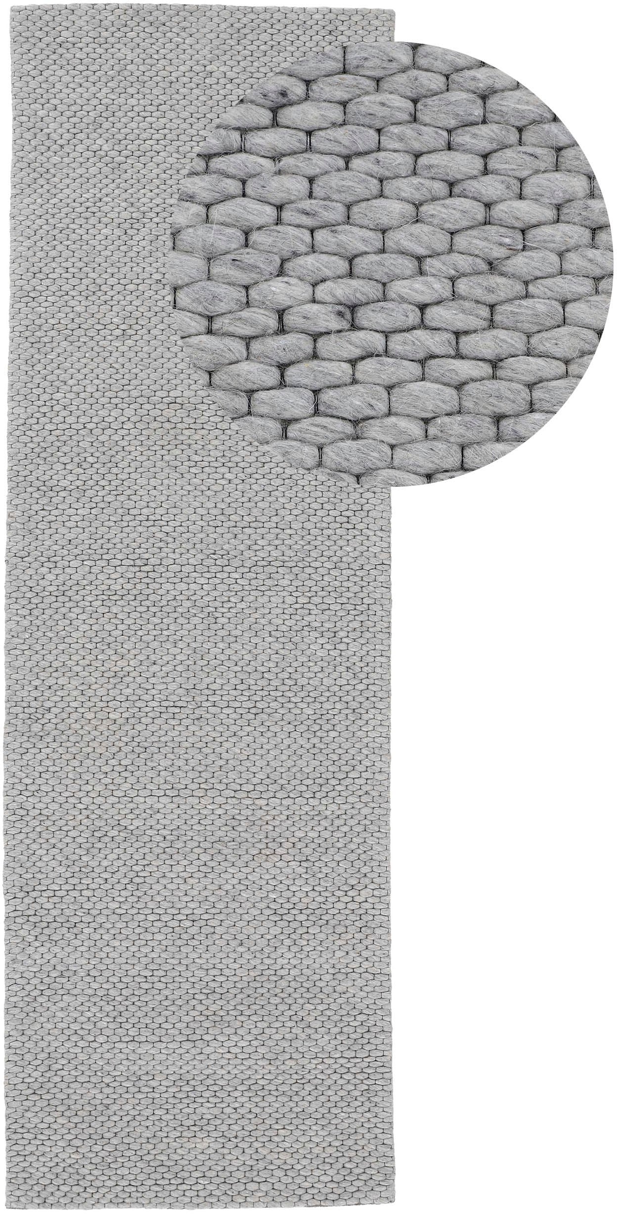 Wollteppich CARPETFINE "Sina, auch als Läufer", grau, B:75cm H:14mm L:200cm, Wolle, Teppiche, Handweb Teppich, reine Wolle, meliert, handgewebt, weich & kuschelig