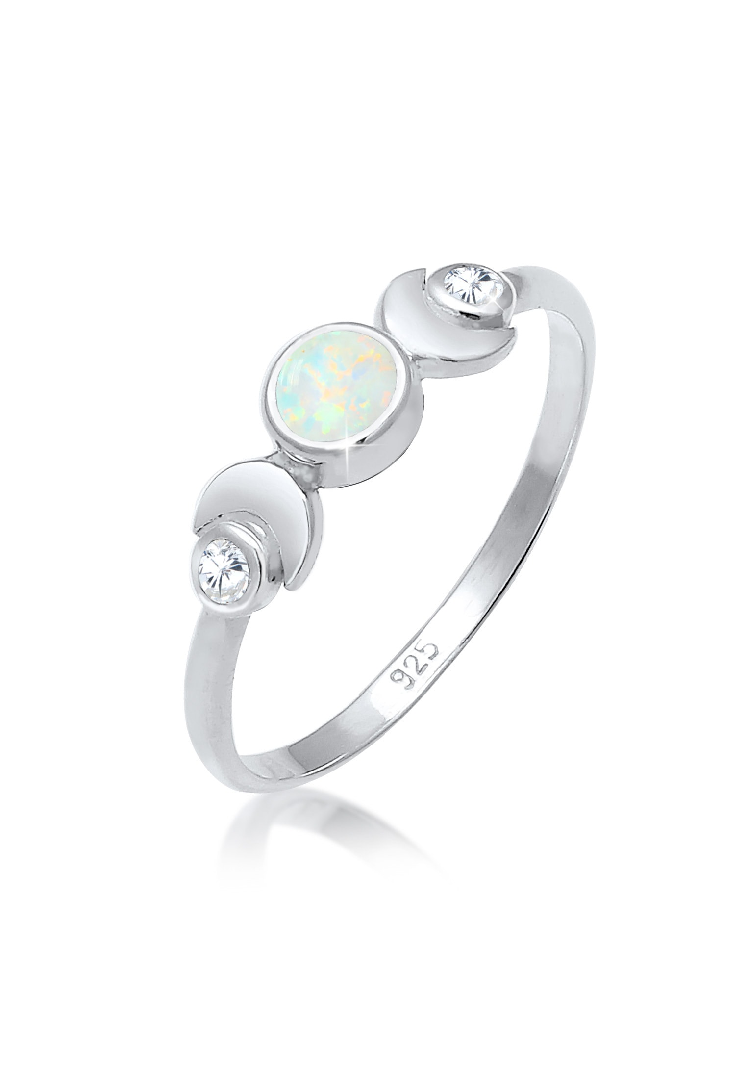 ELLI Damen Fingerring "Halbmond Zirkonia Synthetischer Opal 925 Sterling Silber", 56mm,mit Steinen, Silber 925 (Sterlingsilber), 1mmsilber, Silber