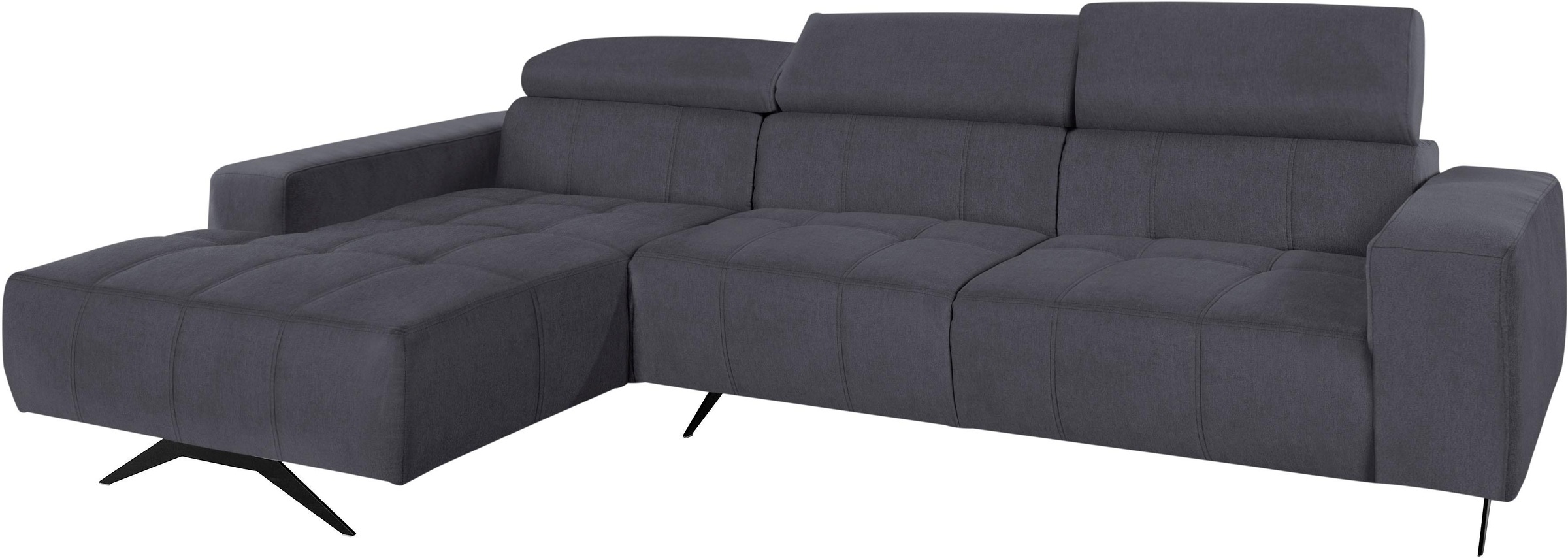 DOMO collection Ecksofa »Trento L-Form, mit Kufenfuß oder Einzelfuß«, wahlweise mit Kopfteilverstellung, Recamiere links/rechts bestellbar