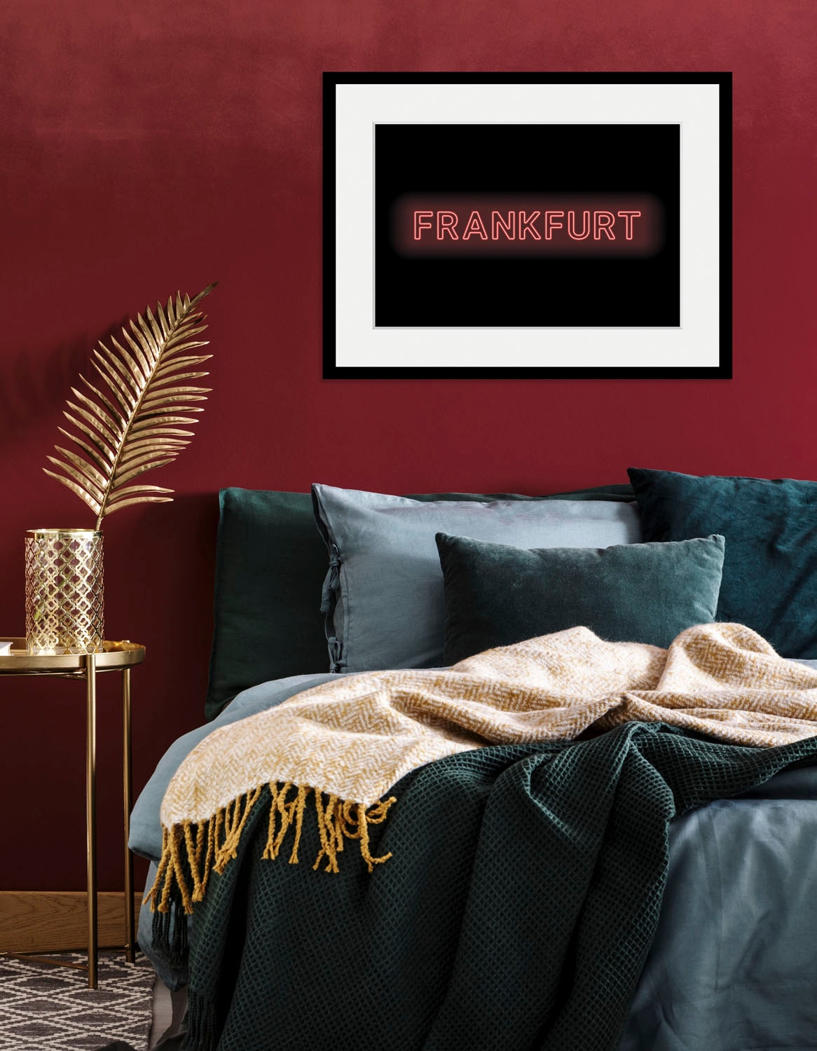queence Bild "FRANKFURT LIGHTS" Deutschland Frankfurt am Main Schriftzug Stadt Städte 1 Stk. tlg. HD Premium Poster-Druck inkl. Holzrahmen