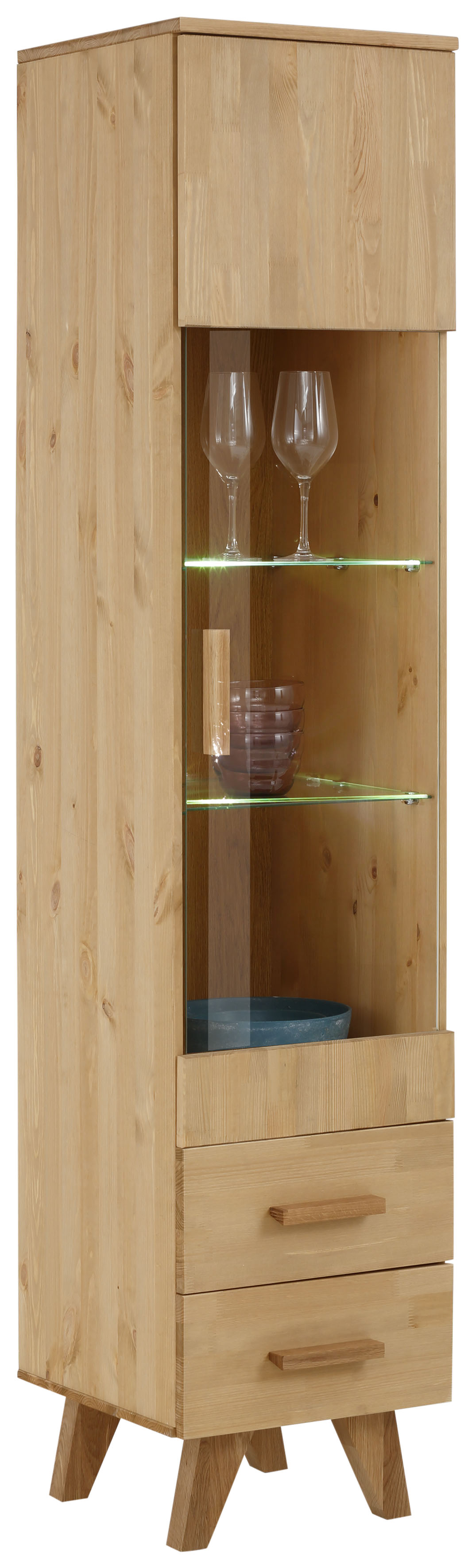 Home affaire Vitrine Loft, Vitrine Loft aus Kiefer massiv, LED Beleuchtung, Breite 40 cm natur B/H/T: 40 cm x 184 cm x 41 cm, 1