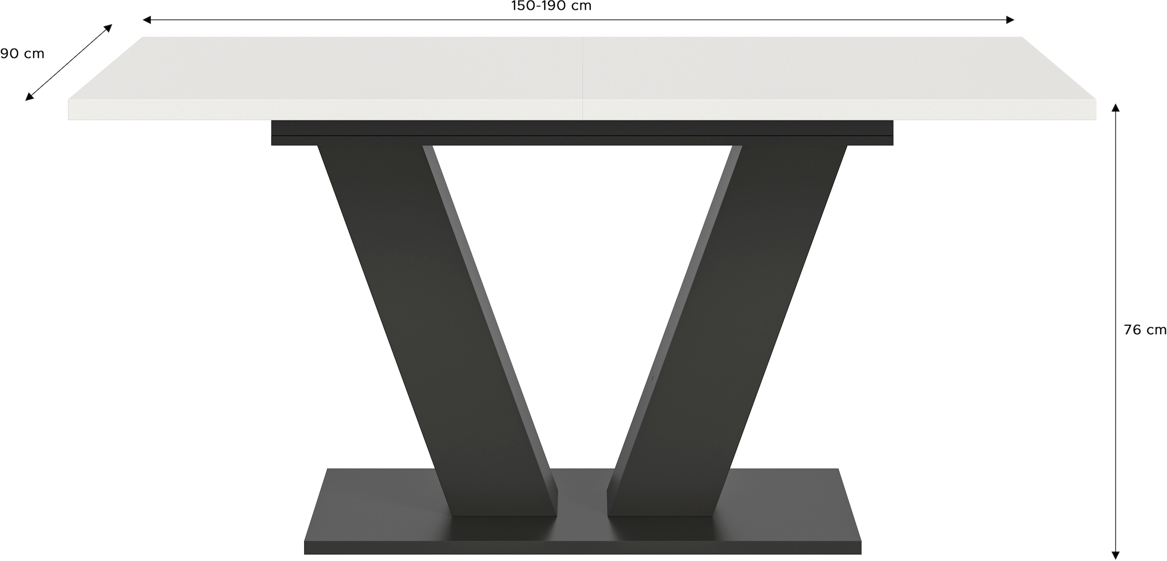 INOSIGN Esstisch »Motus, ausziehbar 150 -190 cm, inklusive 40 cm Einlegeplatte«, V-Gestell mit Bodenplatte, Tisch, Küchentisch, Esszimmer, Küche