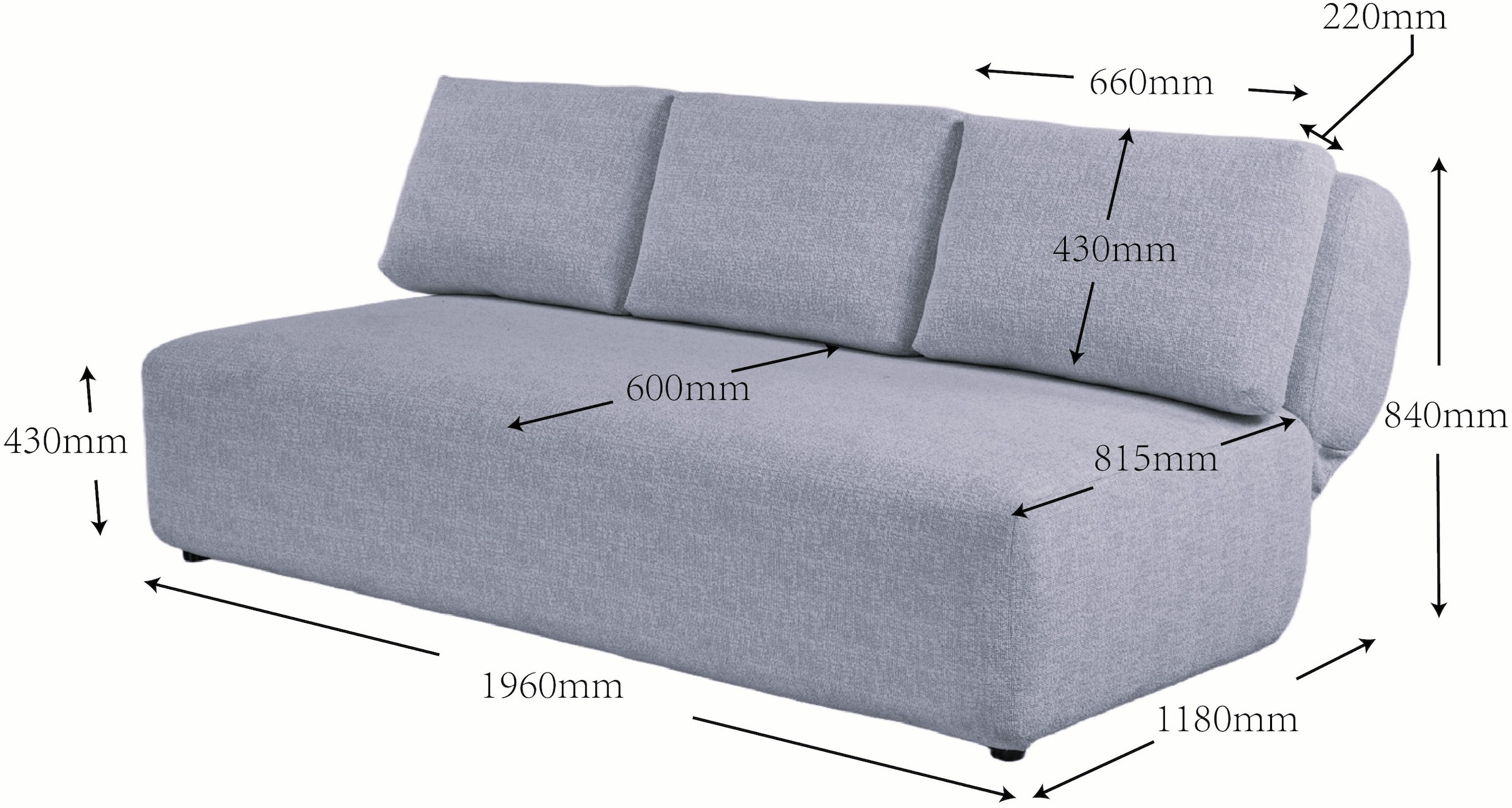 LeGer Home by Lena Gercke Schlafsofa »YLLIA 3-Sitzer (196 cm) mit verstellbarer Rückenlehne« Feiner Strukturbezug, Relax- und Bett-Funktion