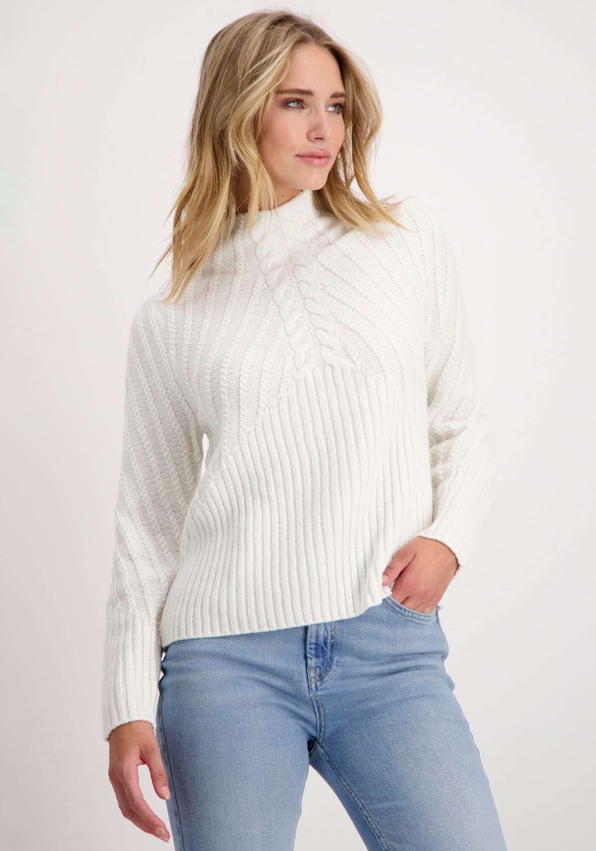 Monari Stehkragenpullover »Pullover Zopfmix«, mit Zopfmuster und  Rippstruktur online bestellen | BAUR