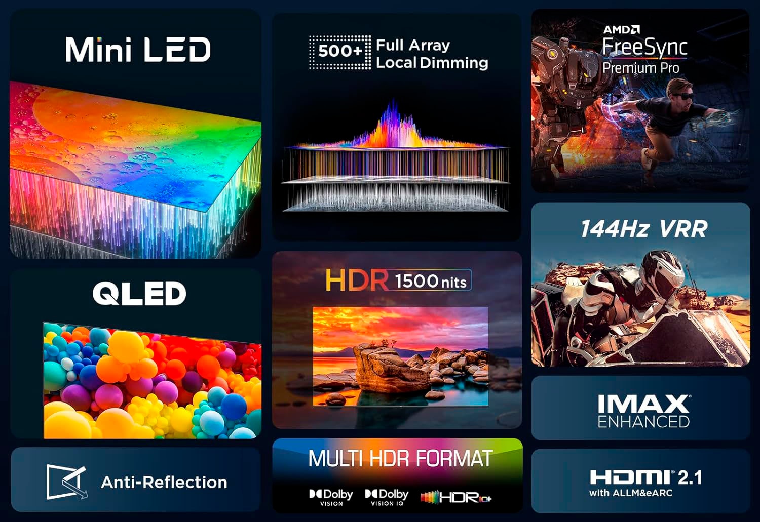 TCL Mini-LED-Fernseher »98C803X7«, 4K Ultra HD, Google TV-Smart-TV, QLED, Dolby Vision, Apple TV, Multi-HDR, Smart-TV, 144 Hz