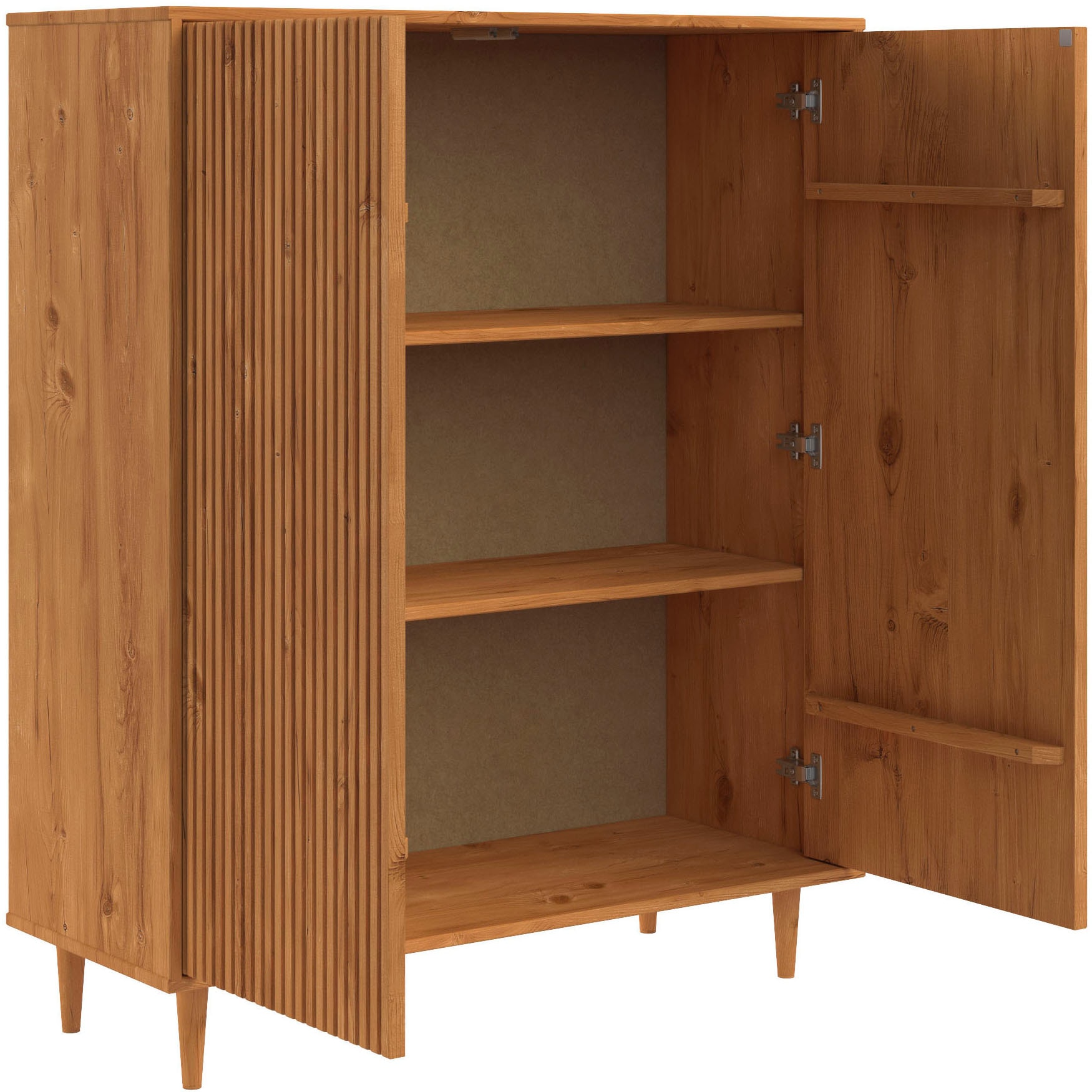 INOSIGN Highboard »Malmedy Front mit gefrästen Rillen«, Kommode Midischrank aus massivem Kiefernholz, Push-to-open, B 100 cm