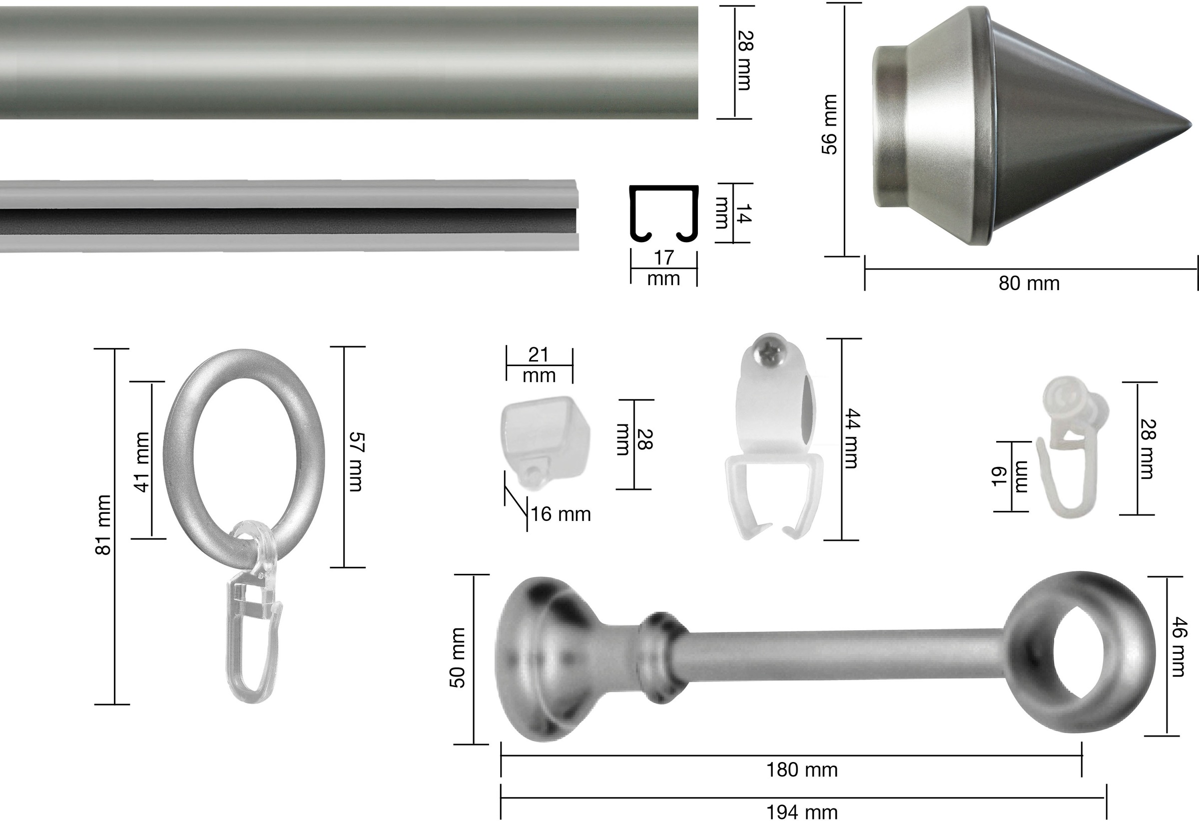 Thumbnail - GARESA Gardinenstange "SEMARA" Ø 28 mm 2 läufig-läufig Wunschmaßlänge Vorhanggarnitur, Kunststoff, verlängerbar, mit Rin...