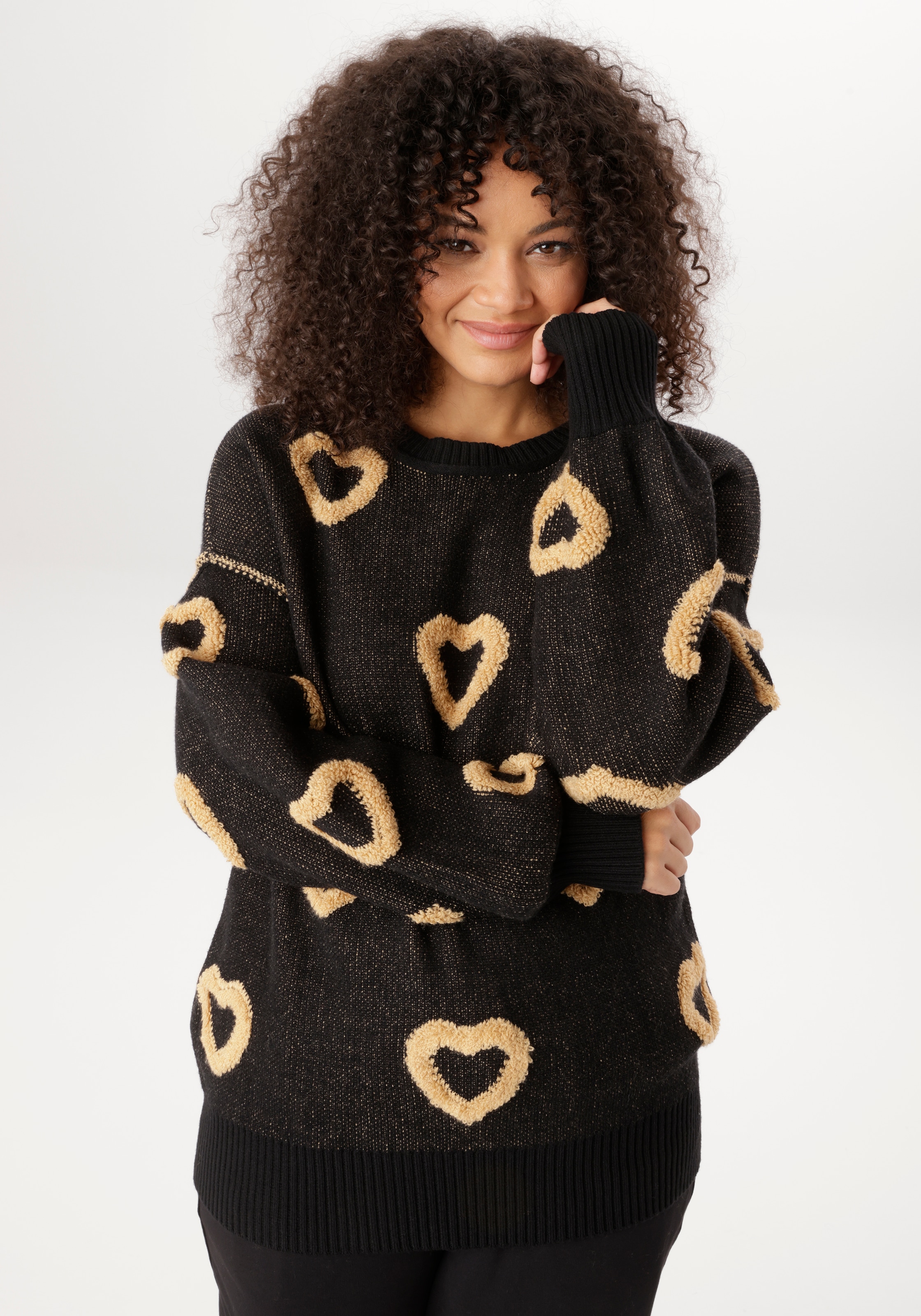 Aniston PLUS Strickpullover mit aufgestrickten Herzen - NEUE KOLLEKTION günstig online kaufen