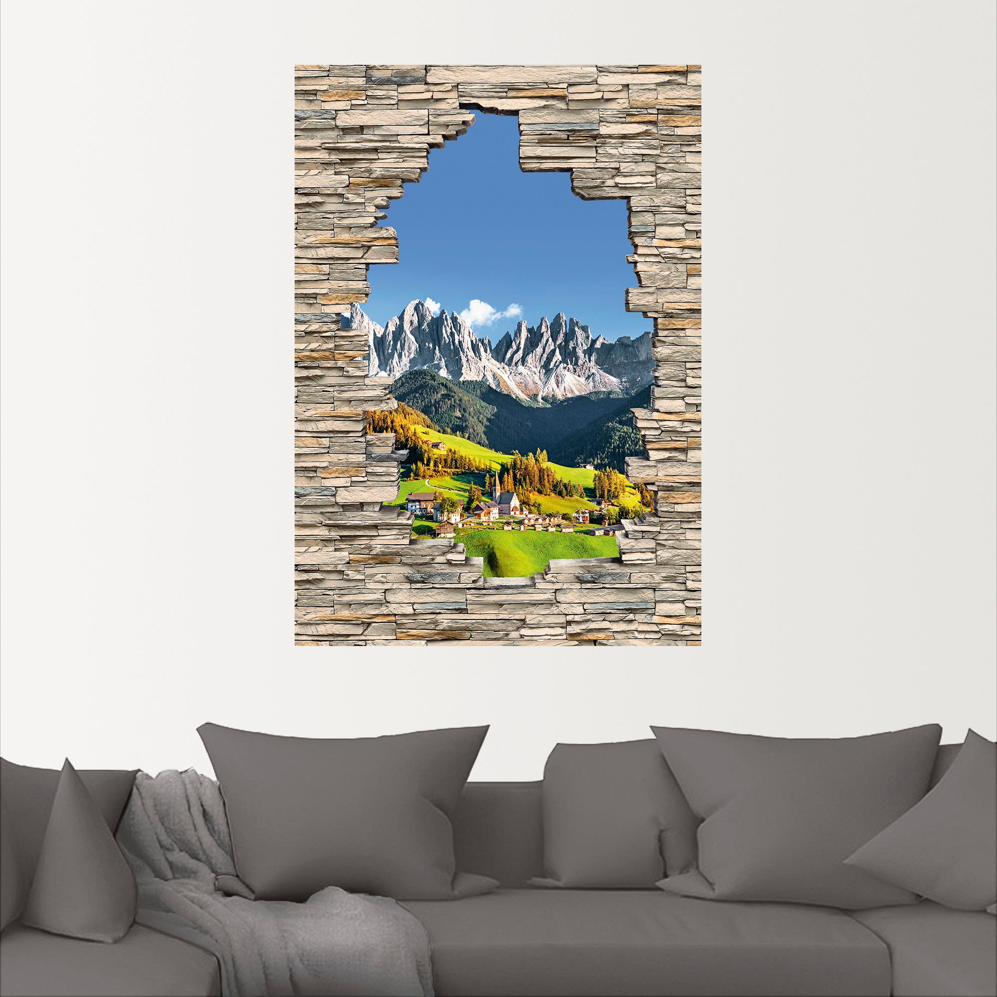 Artland Wandbild »Alpen Berge Santa Maddalena Stein Mauer«, Berge & Alpenbilder, (1 St.), als Alubild, Outdoorbild, Wandaufkleber in verschied. Größen