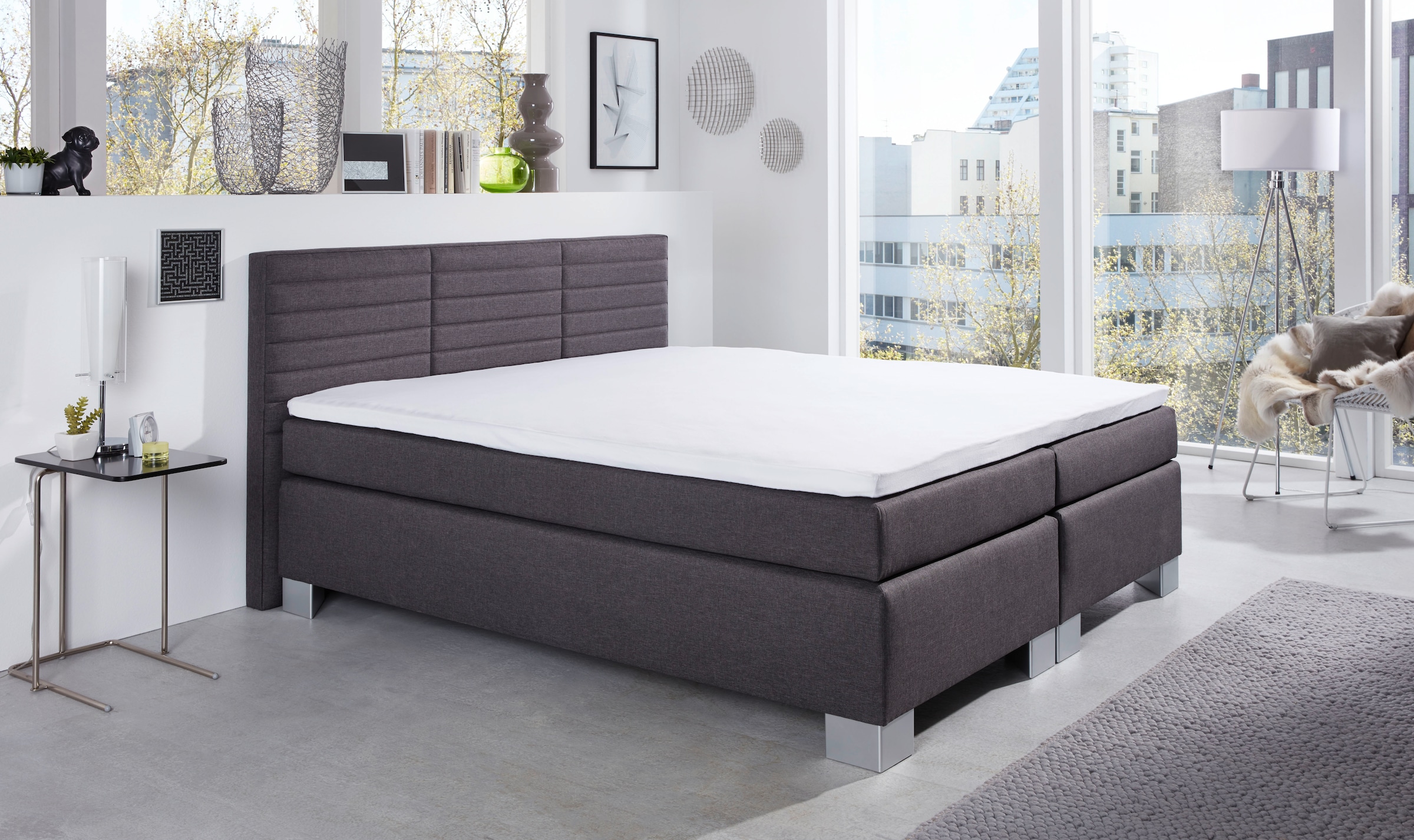 hapo Boxspringbett »ATLANTA mit hohem Kopfteil« Topper separat erhältlich,  erhältlich in verschiedenen Breiten, Farben & Matratzenarten