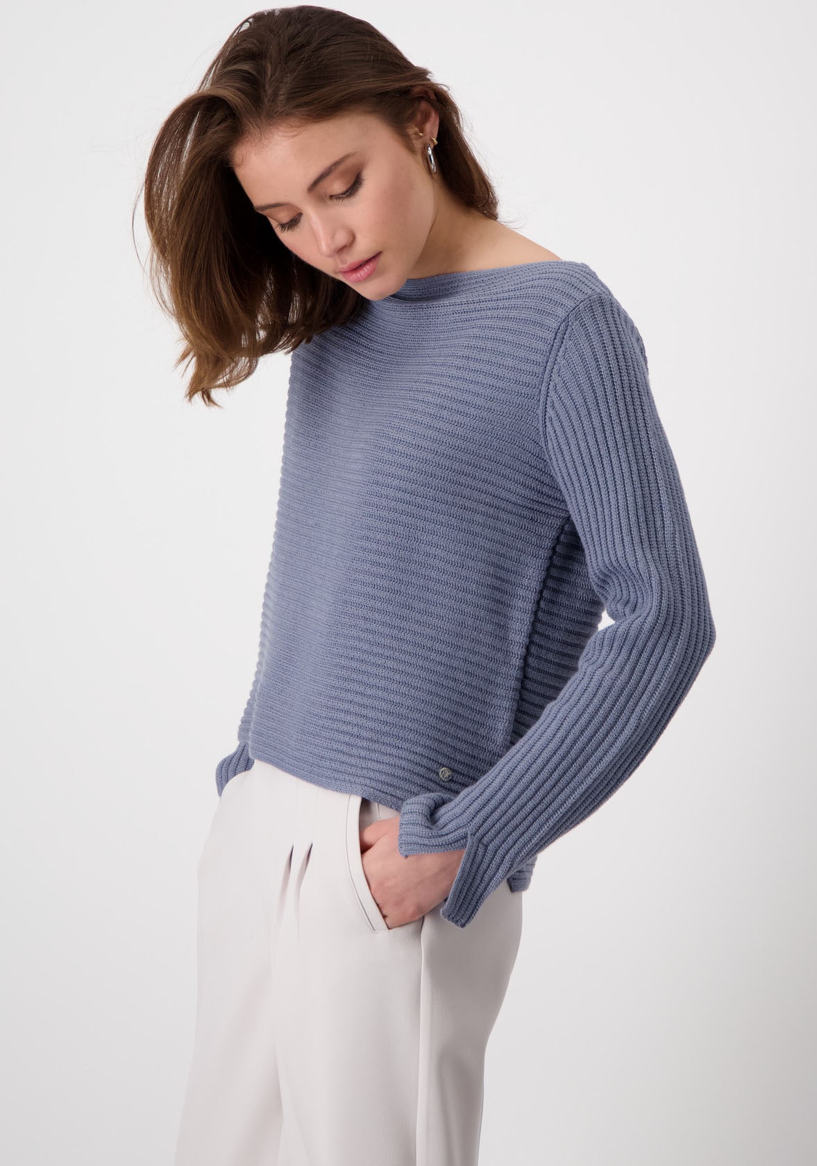 Monari Strickpullover »Pullover monari Rippe«, mit U-Boot-Ausschnitt
