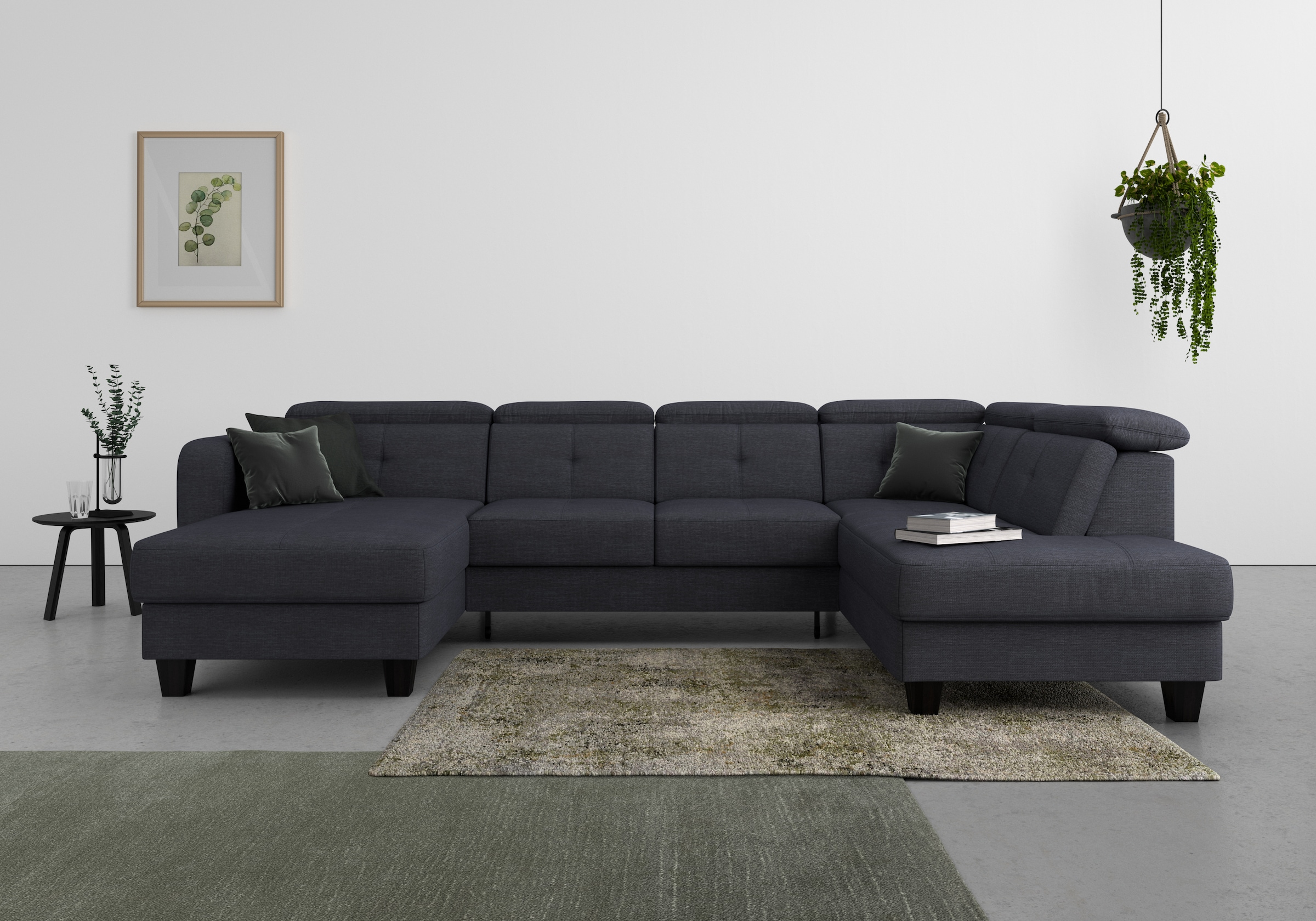 Wohnlandschaft SIT & MORE "Belluci U-Form", blau (tiefblau), B:321cm H:85cm T:195cm, Sofas, Wohnlandschaft, Kopfteilverstellung und Federkern, wahlweise mit Bettfunktion 10