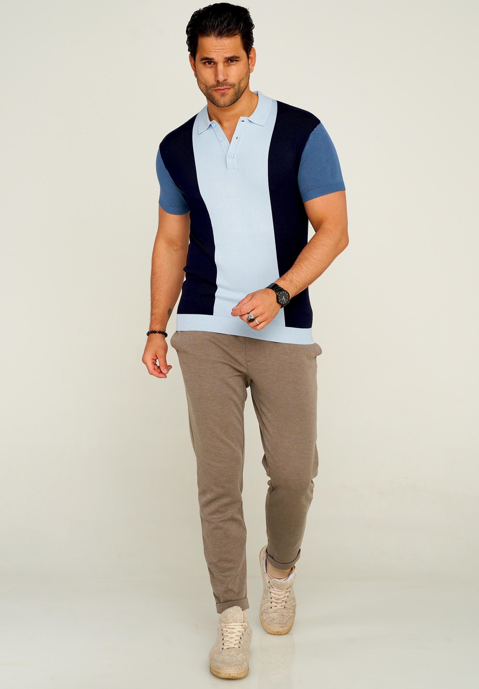 behype Poloshirt »KNIT POLO«, mit Colour-Block-Design