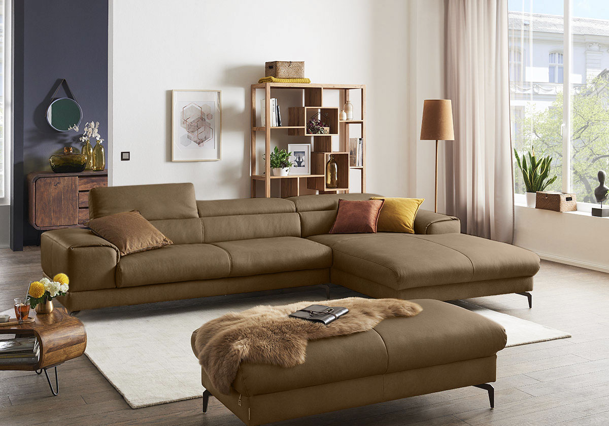 W.SCHILLIG Ecksofa "piedroo, Designsofa mit tollem Sitzkomfort, bequem und elegant, L-Form" Kopfteilverstellung, wahlweise mit Sitztiefenverstellung, Breite 343cm