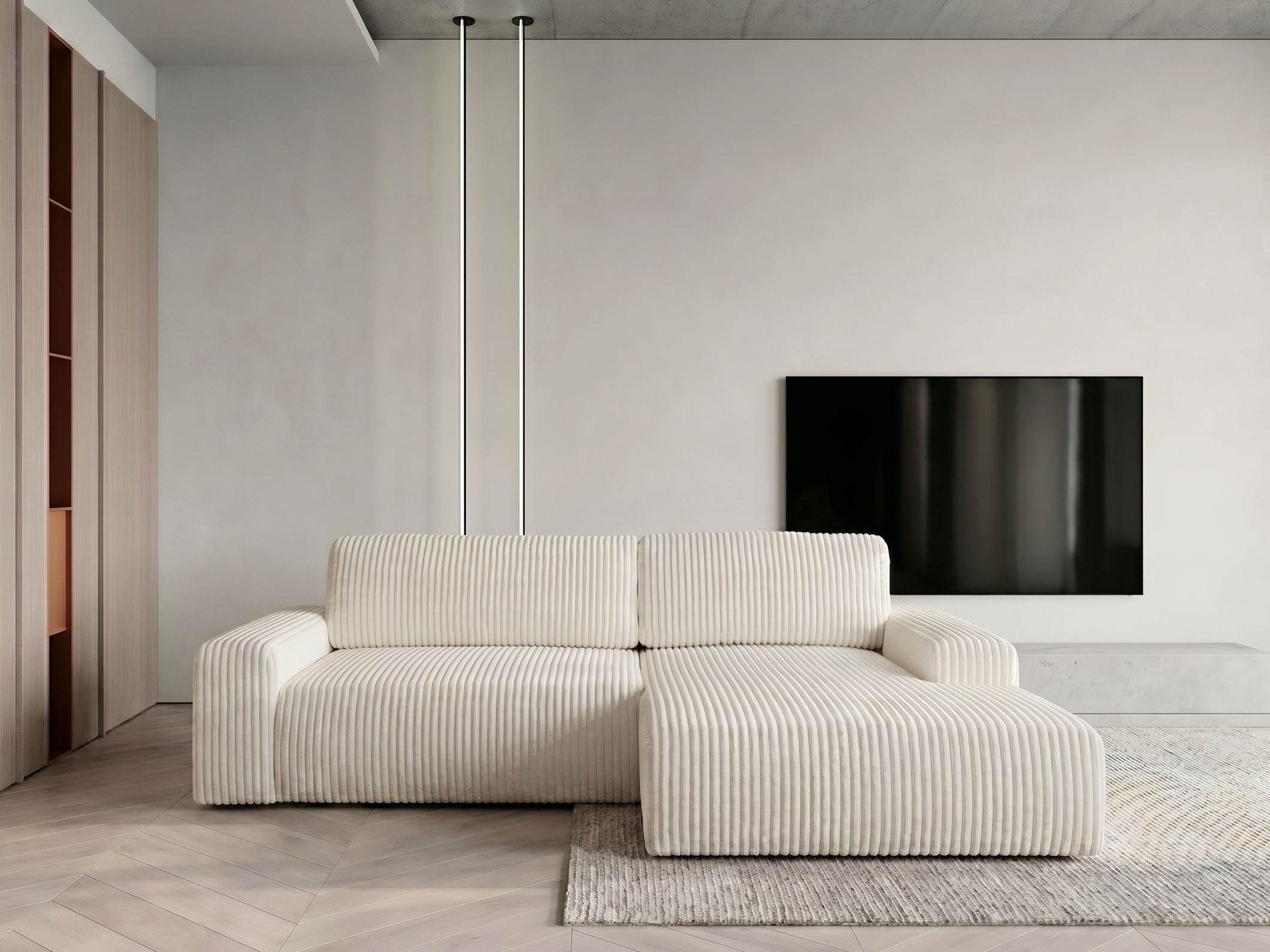 WERK2 Ecksofa "Rotterdam-L 267 x 165 cm modern und bequem" Breitcord, L-Form, Schlaffunktion, Bettkasten