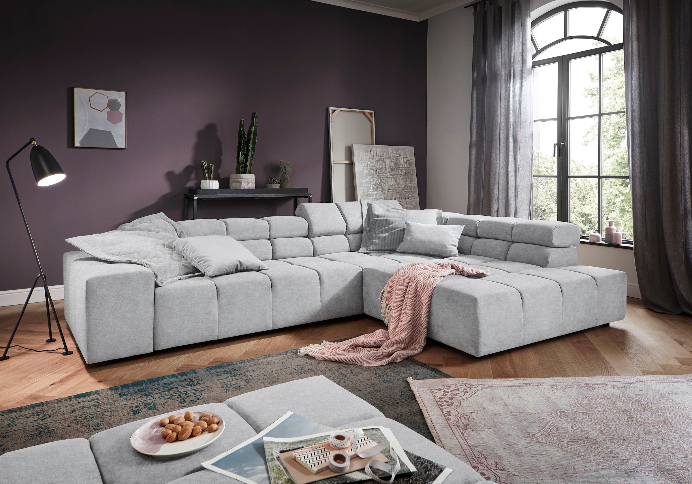 Home affaire Ecksofa "Ancona, Ecksofa, incl. Kopfteilverstellung, Breite 319 cm, L-Form" wahlweise motorische Sitztiefenverstellung, auch in Cord + Easy Care