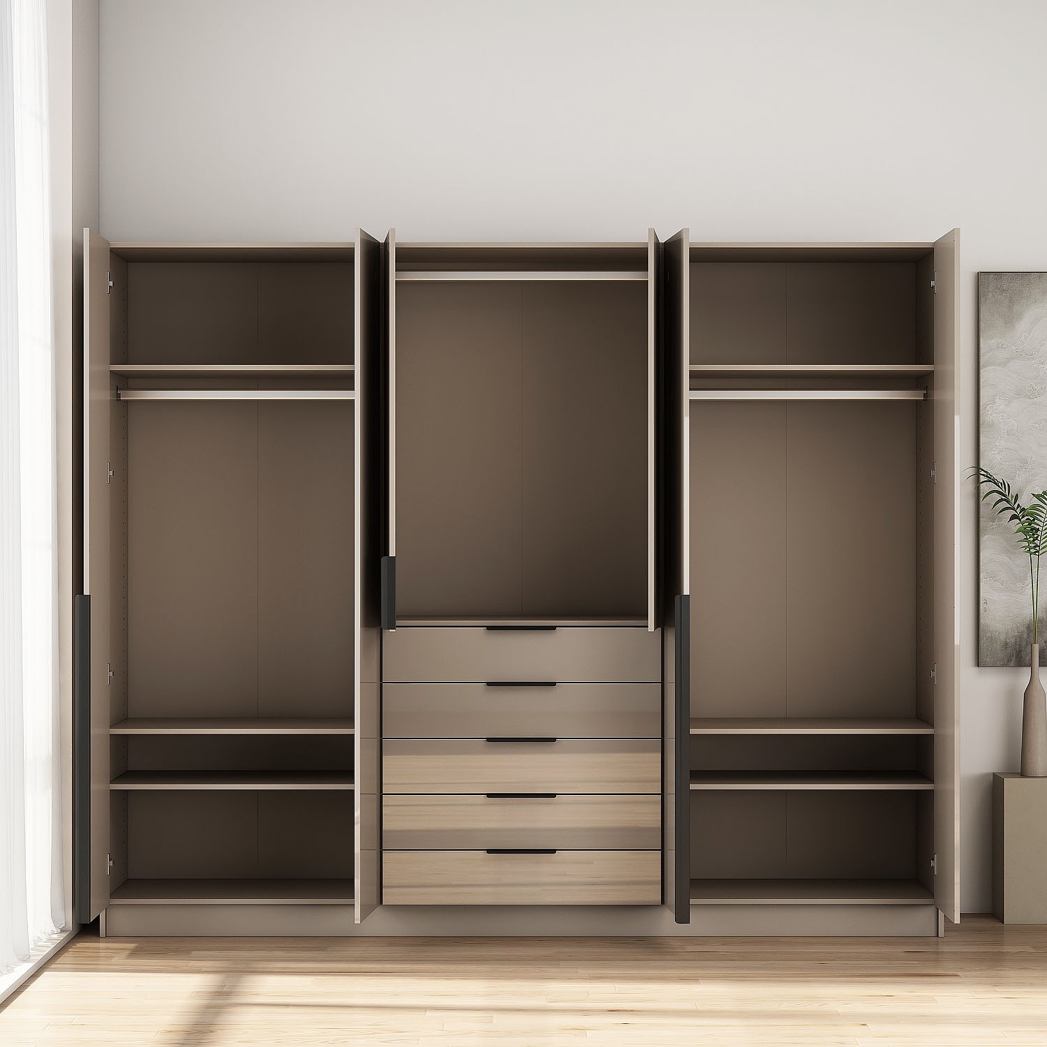OTTO home Kleiderschrank »Annor Schlafzimmerschrank Breite 242cm hochglanz Schrank Garderobe« Drehtürenschrank mit perfekter Innenausstattung - elegante Türgriffe