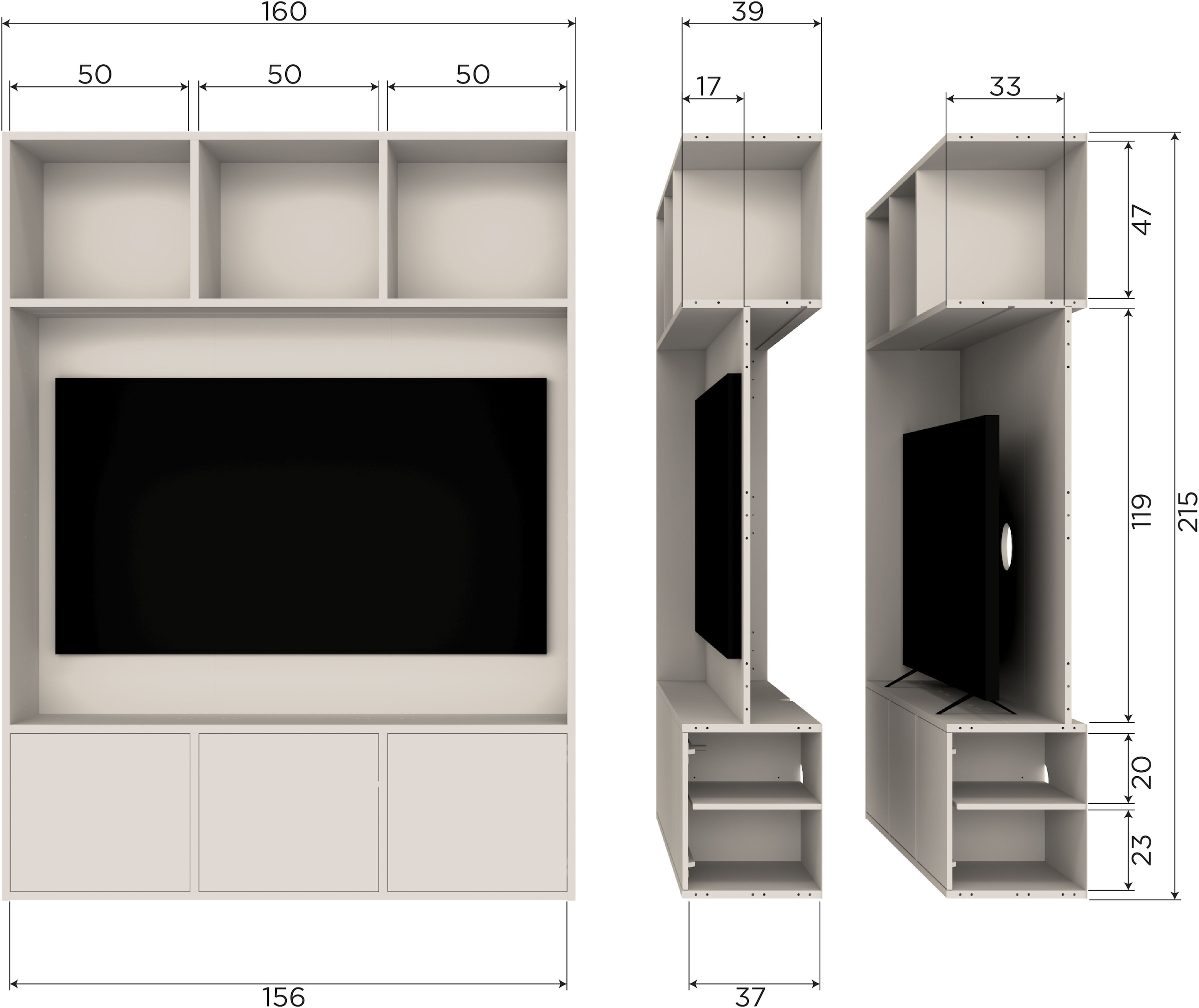 WOOOD Wohnwand »Meggy FSC®-Kiefernholz mit Druckmechanismus B 160 x D 40 x H 215 cm«