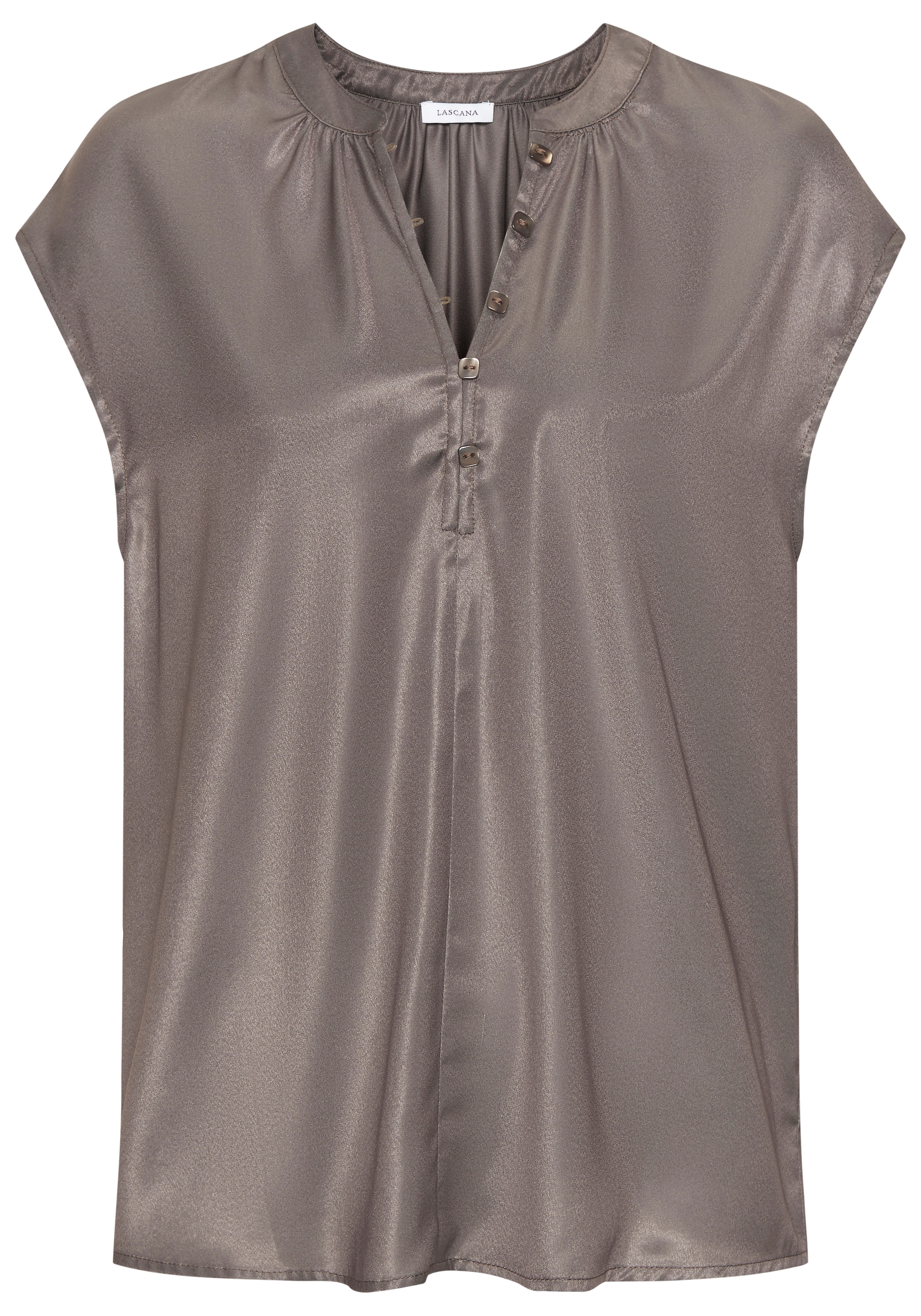 LASCANA Satinbluse mit kurzen Ärmeln, Bluse mit halber Knopfleiste, festlich-elegant