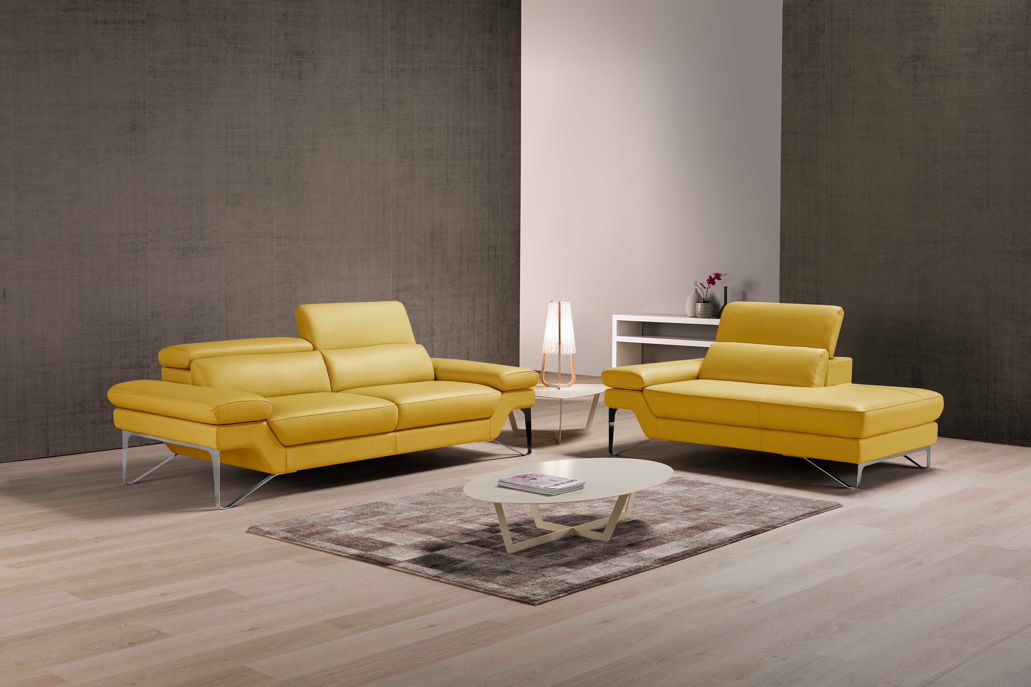 Egoitaliano Polstergarnitur "Princess Design und Sitzkomfort im Einklang, bequem und hochwertig" Set aus 2,5 Sitzer und freitehende Ottomane, Kopfstützen verstellbar