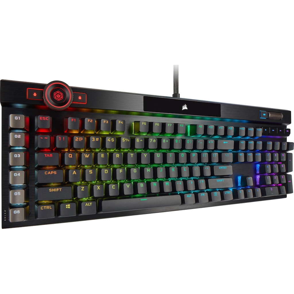 Corsair Gaming-Tastatur »K100 CHERRY MX SPEED«, (programmierbare G-Tasten-Lautstärkeregler-Ziffernblock-Handgelenkauflage)