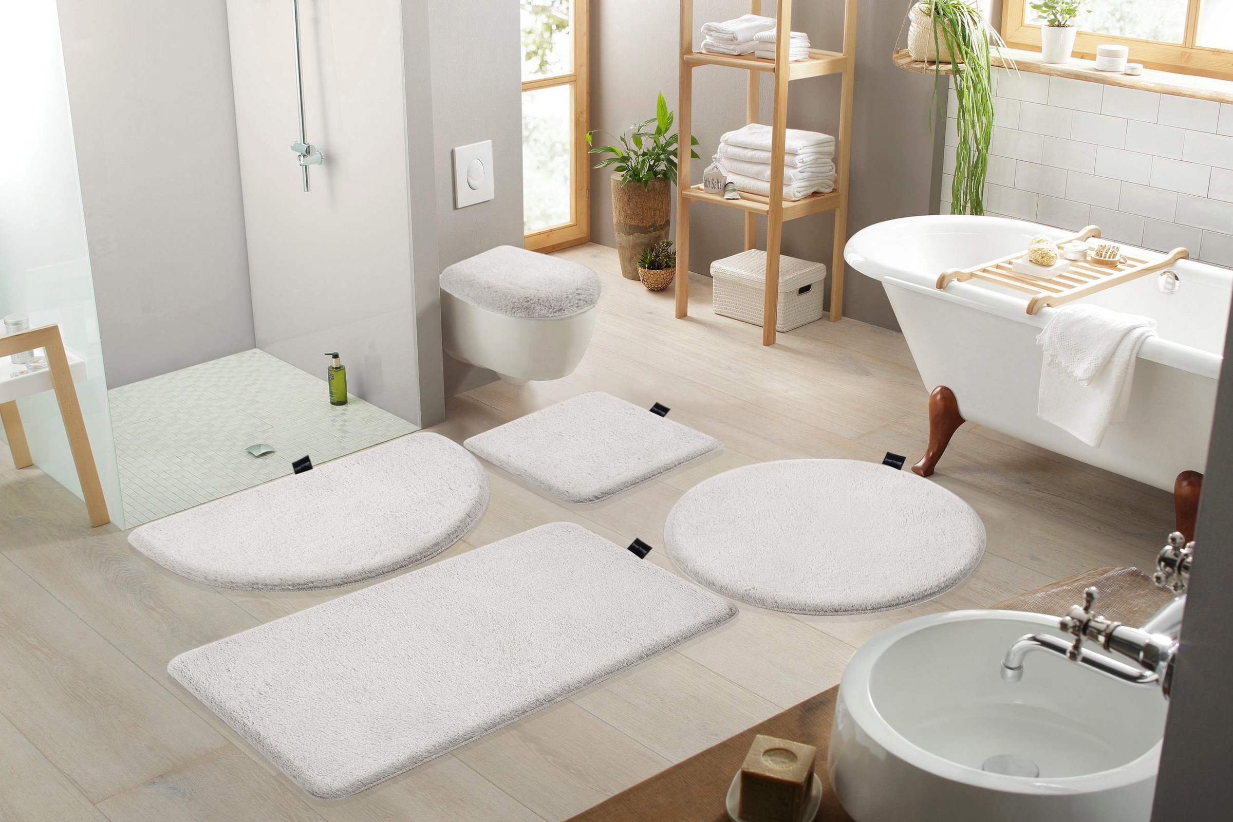 Bruno Banani Badematte »Lana, Badvorleger, Badezimmer Teppich«, rutschhemmend beschichtet, fußbodenheizungsgeeignet-schnell trocknend-strapazierfähig, Badteppich, Badematten, unifarben, auch als 3 teiliges Set & rund