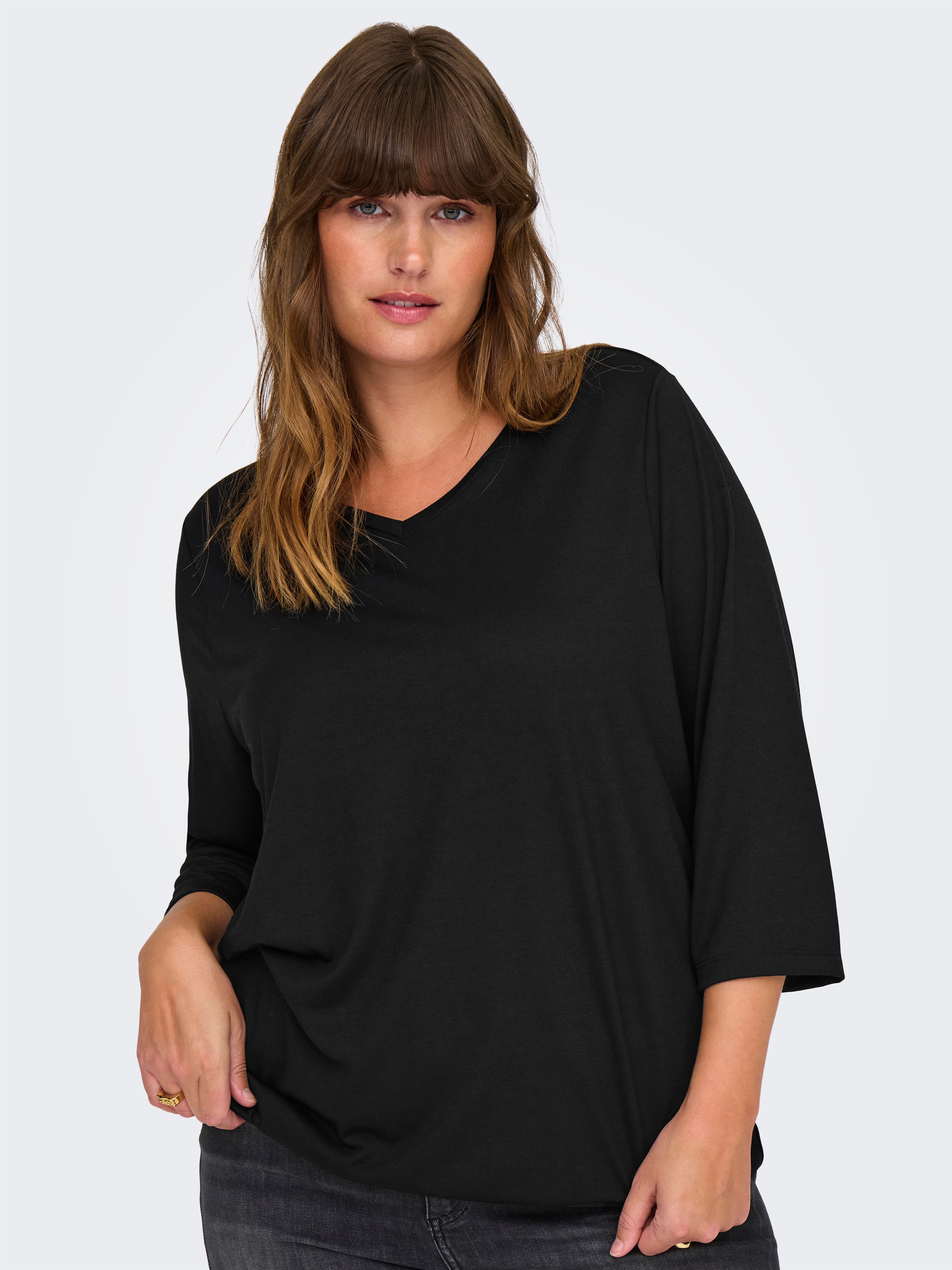 ONLY CARMAKOMA 3/4-Arm-Shirt "CARCARLINNE V-NECK 3/4 TOP JRS BF" günstig online kaufen