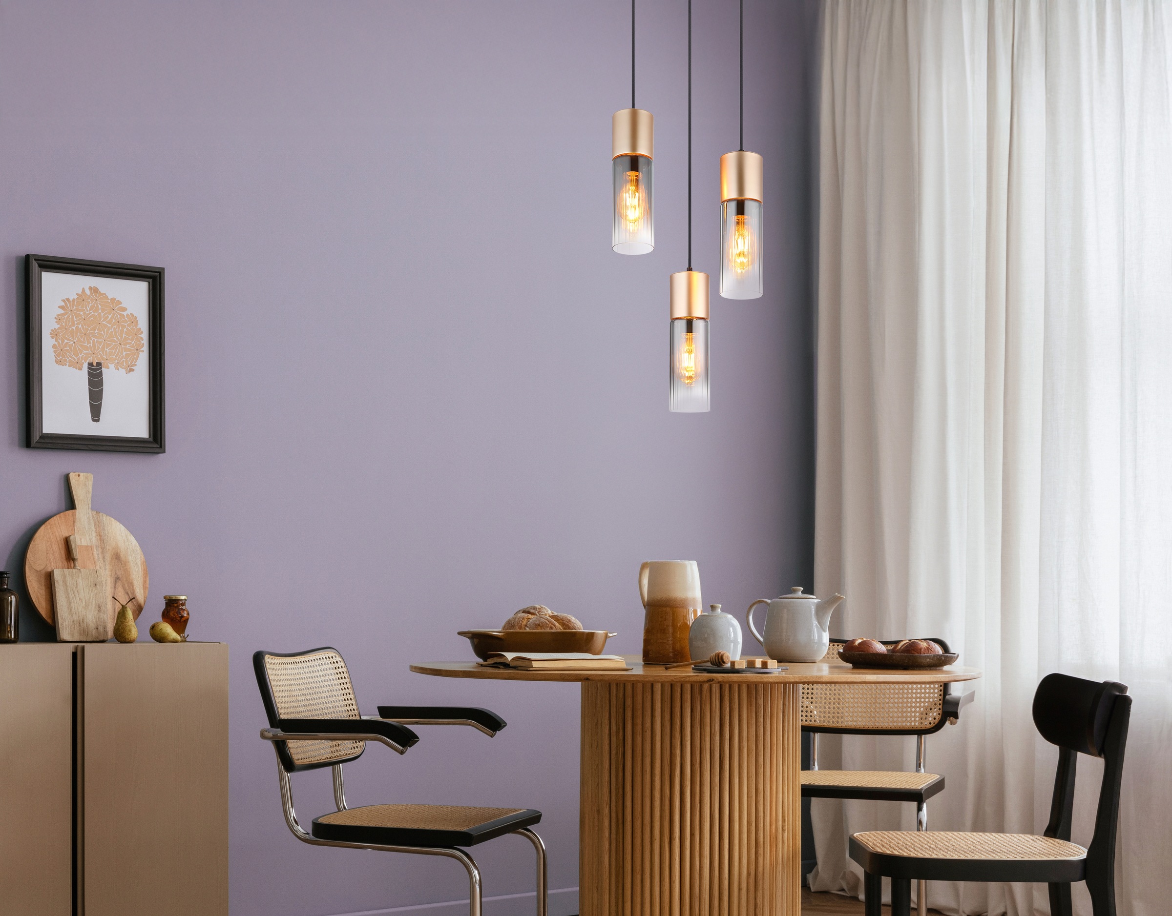 GLOBO LIGHTING Hängeleuchte »ANNIKA« E27 1 Stk. Hängeleuchte Cappuccino, Rauchglas Rillen, 3 Höhen, E27