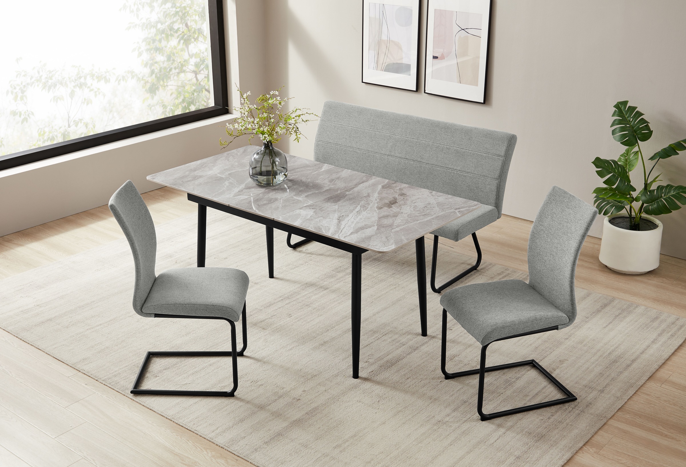 OTTO home Essgruppe "Stevian" Set, Ausziehbarer Esstisch + Bank + 2 Stühle, günstig online kaufen