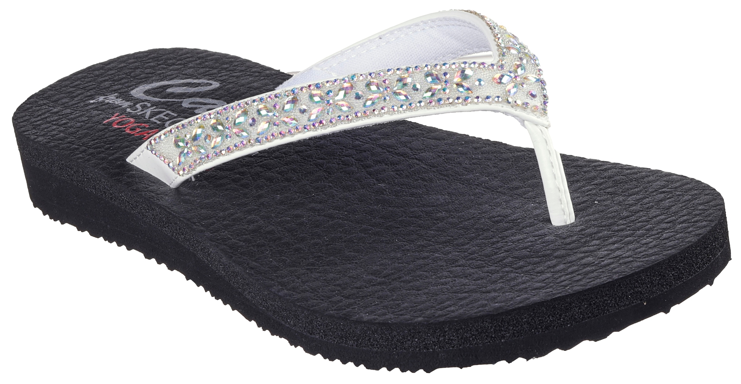 Skechers Zehentrenner »MEDITATION-BUTTERFLY GARDEN«, Sommerschuh, Schlappen, Poolsildes mit funkelnden Glitzersteinen