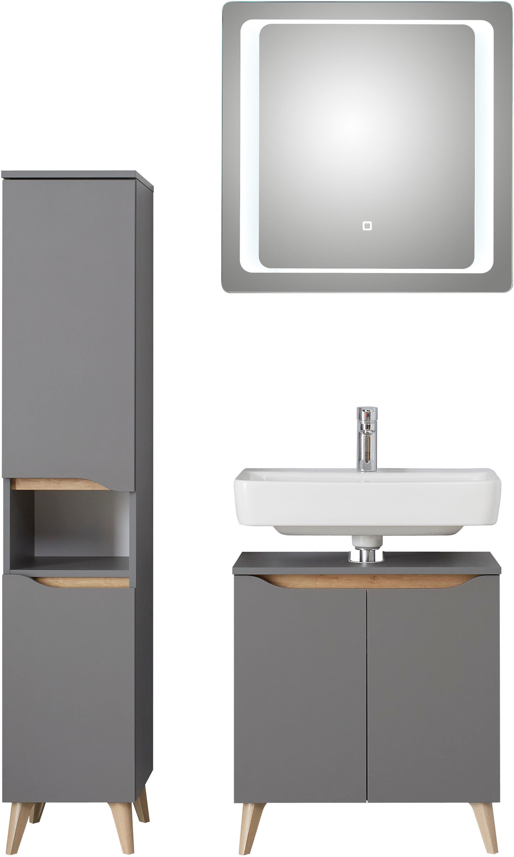 Saphir Badmöbel-Set "Quickset 3-teilig, Waschbeckenunterschrank mit LED-Spi günstig online kaufen