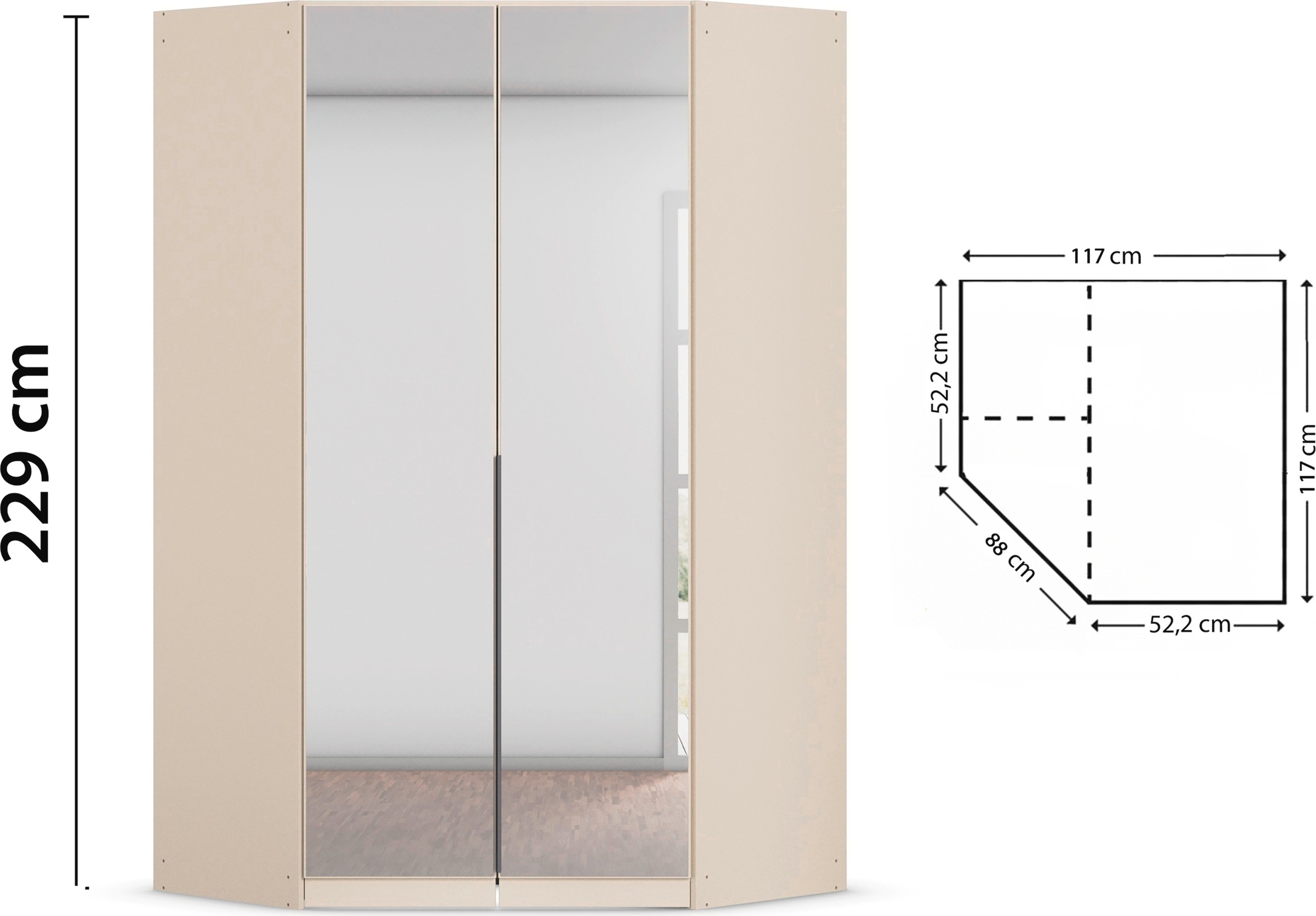 rauch Eckkleiderschrank »Kleiderschrank Schrank Ankleidezimmer Schlafzimmer Garderobe AGORDO«, (in zwei Griff-Farben), mit Spiegeltüren, voll ausgestattet mit viel Stauraum MADE IN GERMANY