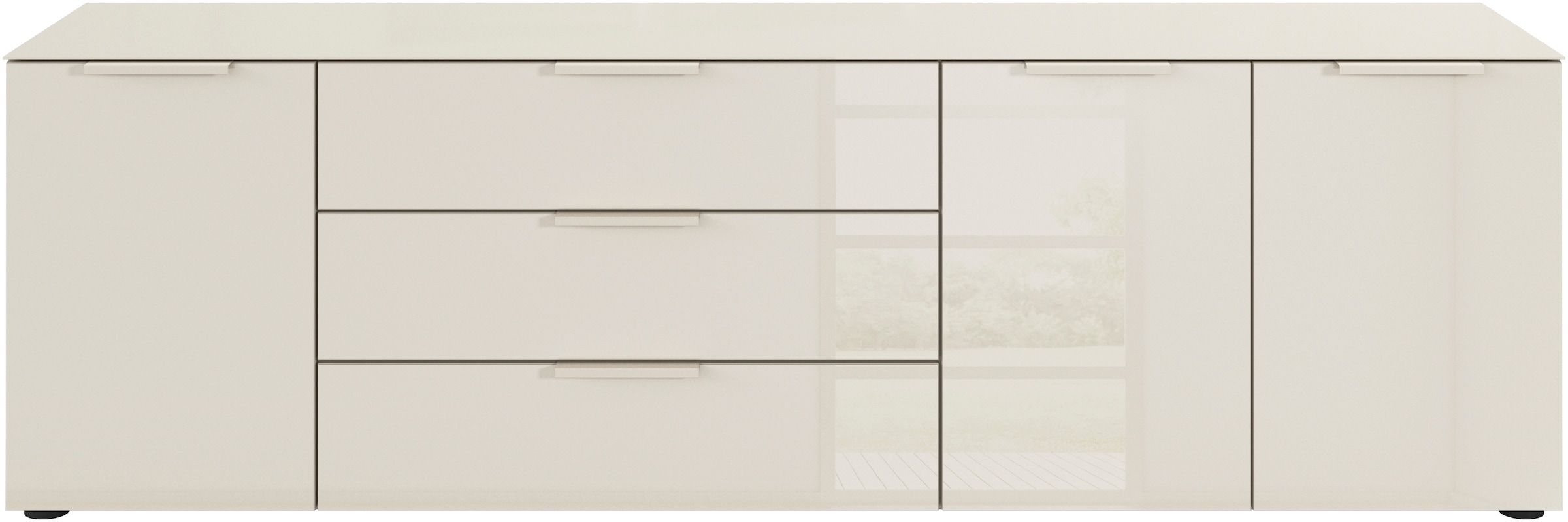 rauch Kombikommode »Kommode Türkommode Sideboard Kombikommode FLIPP mit Glasfront«, (Breite 200 cm mit 2 Einlegeböden), 3-türig, 3 Schubladen, Soft-Close-Funktion, Oberboden und Front Glas