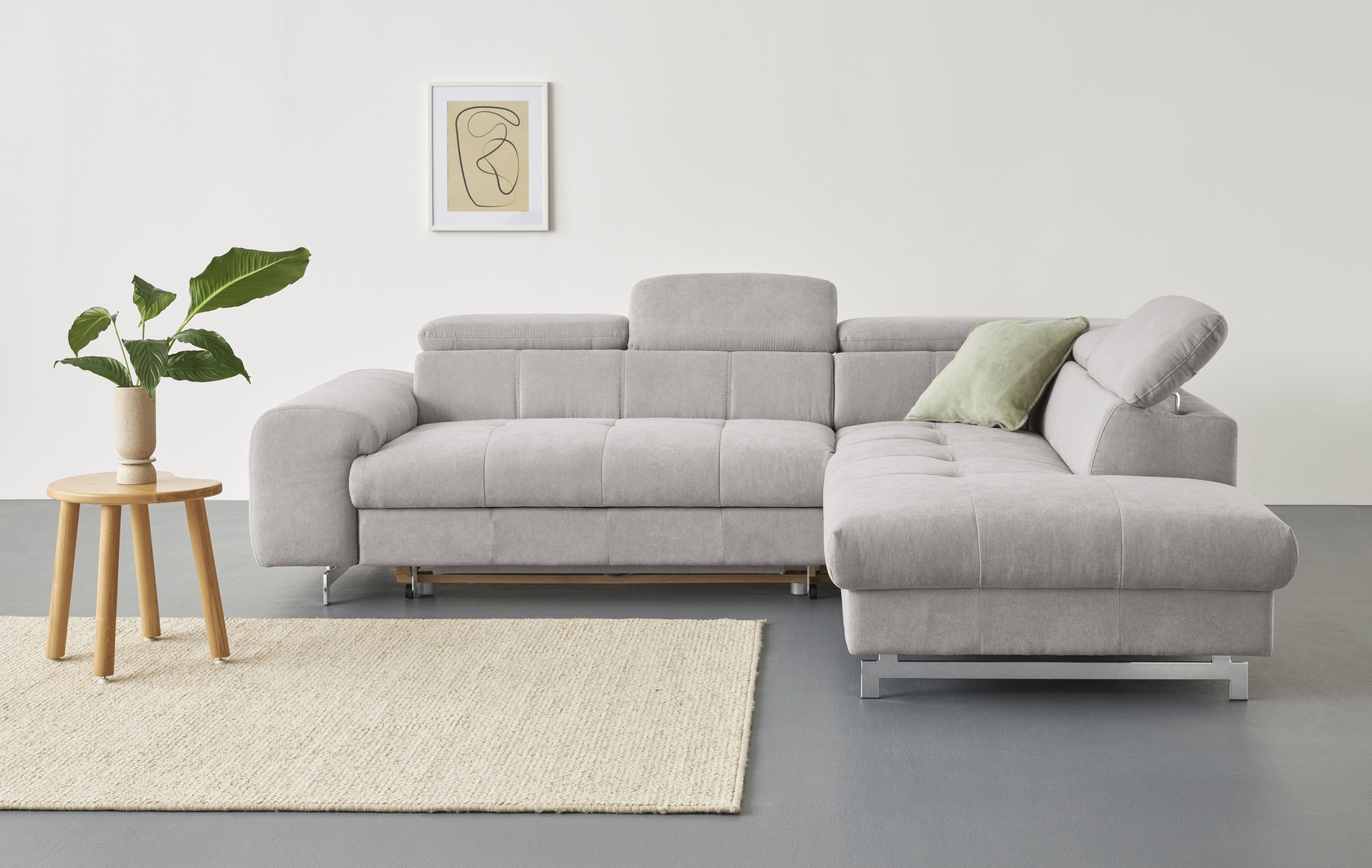 COTTA Ecksofa "Chef bequem, tolle Verarbeitungsdetails, Breite 262cm, L-Form" mit Kopfteilverstellung, edle Metallkufen, optional Schlaffunktion