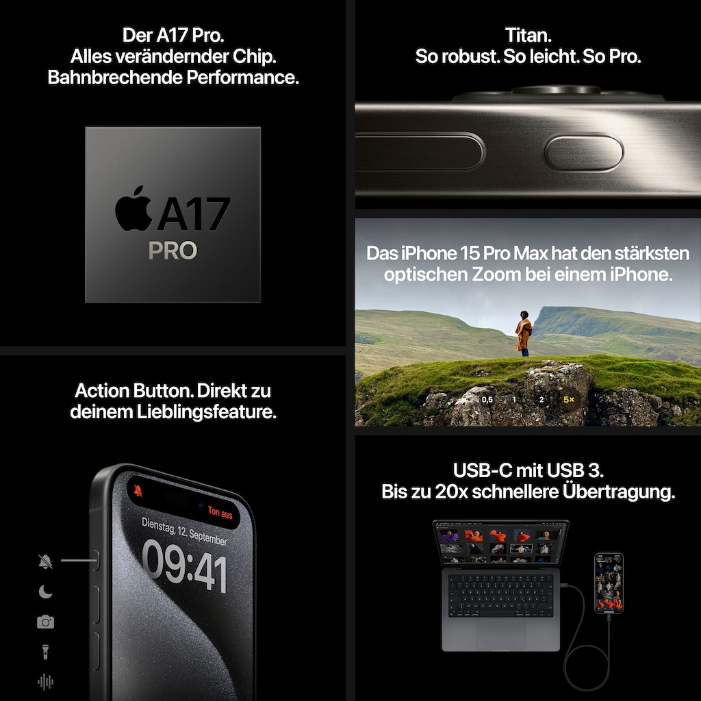 Apple Smartphone »iPhone 15 Pro 512GB«, natural titanium, 15,5 cm/6,1 Zoll, 512 GB Speicherplatz, 48 MP Kamera