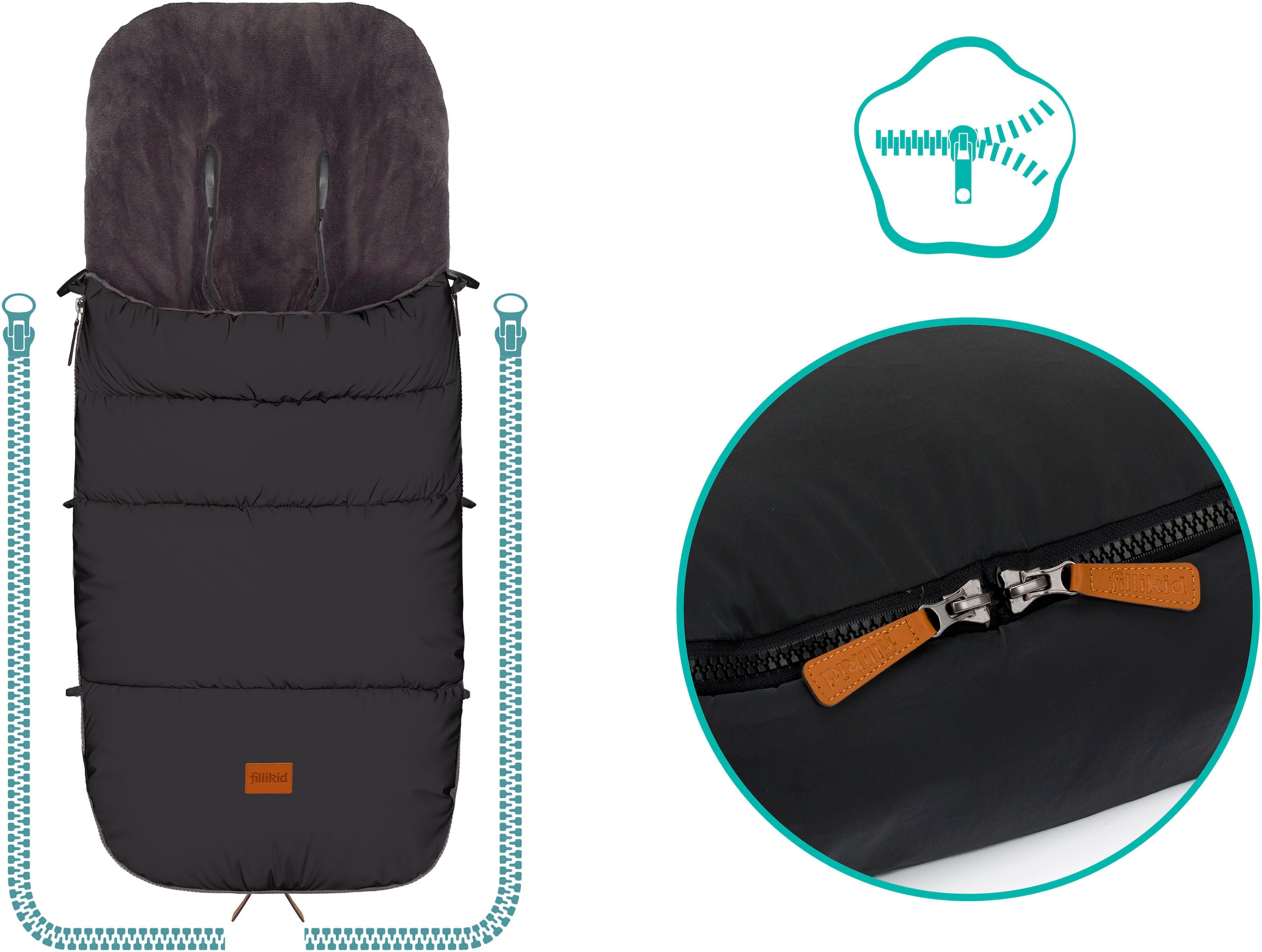 Fillikid Fußsack »Kinley Reflect Winterfußsack, schwarz«, aus stark reflektierendem Außenmaterial
